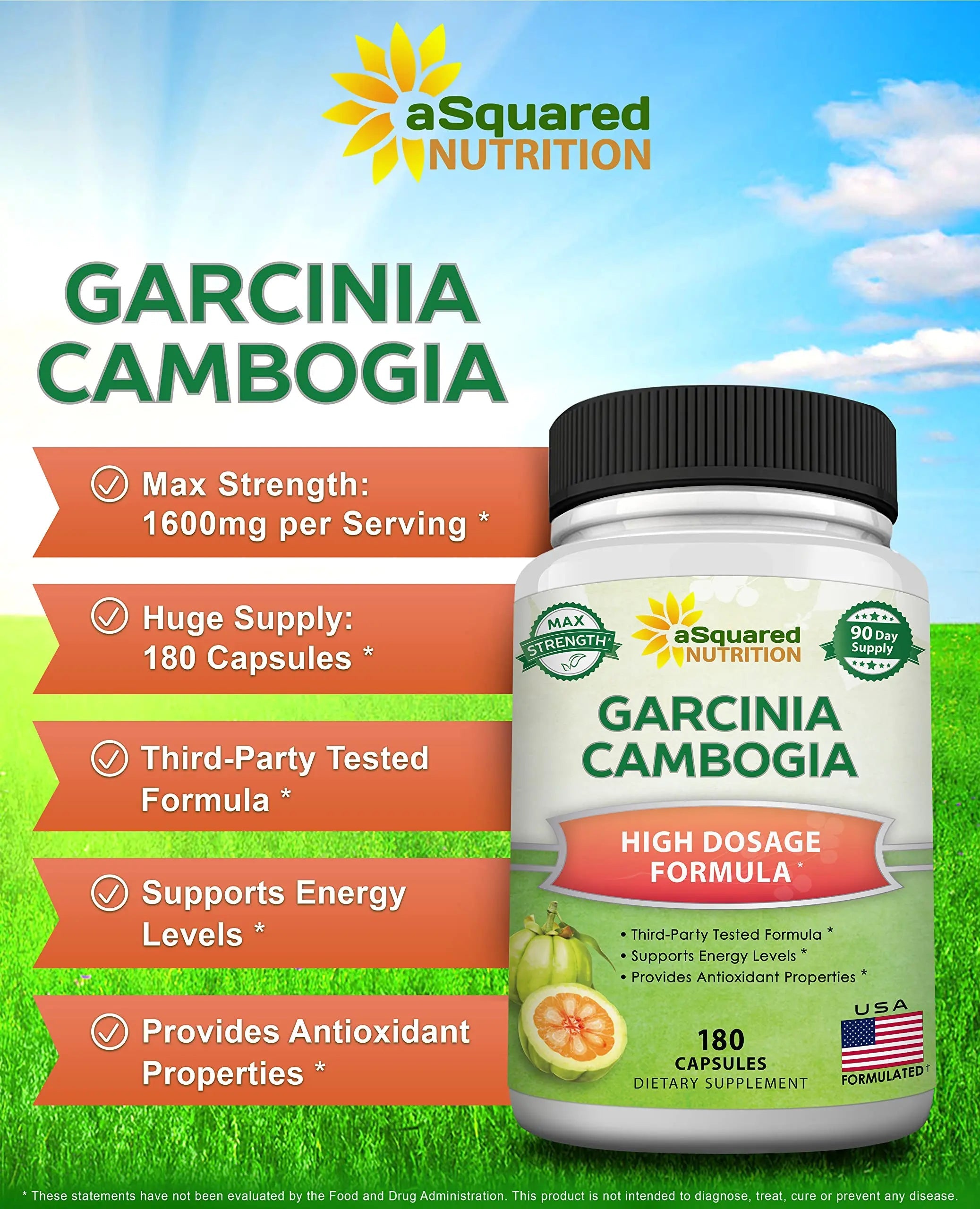 aSquared Nutrition Garcinia Cambogia 1600mg-180 Capsules-Natural Pure Extract Pills aSquared Nutrition Au supplements