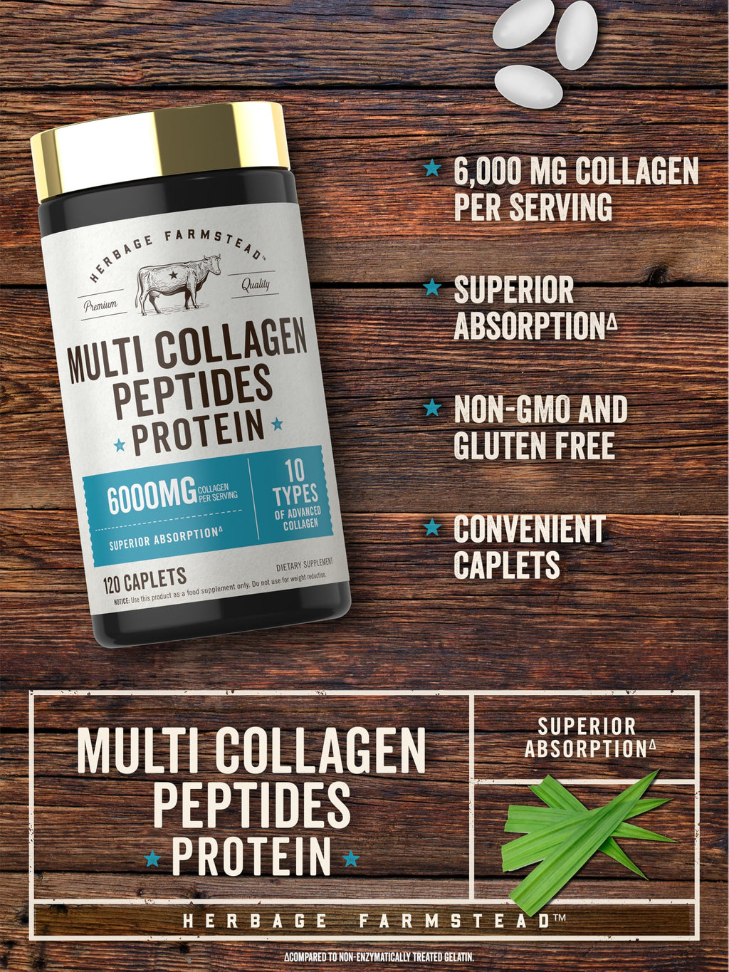 Carlyle Multi Collagen Peptides 6000mg | 120 Caplets | 10 Types of Advanced Collagen with Protein | Non-GMO, Gluten Free Supplement | by Herbage Farmstead