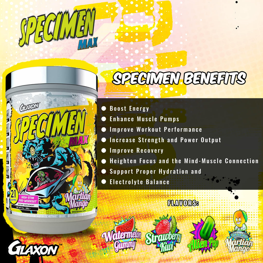 Glaxon Specimen Max High Stim Pre-Workout | 400mg Caffeine + 3200mg Beta Alanine Glaxon Au supplements