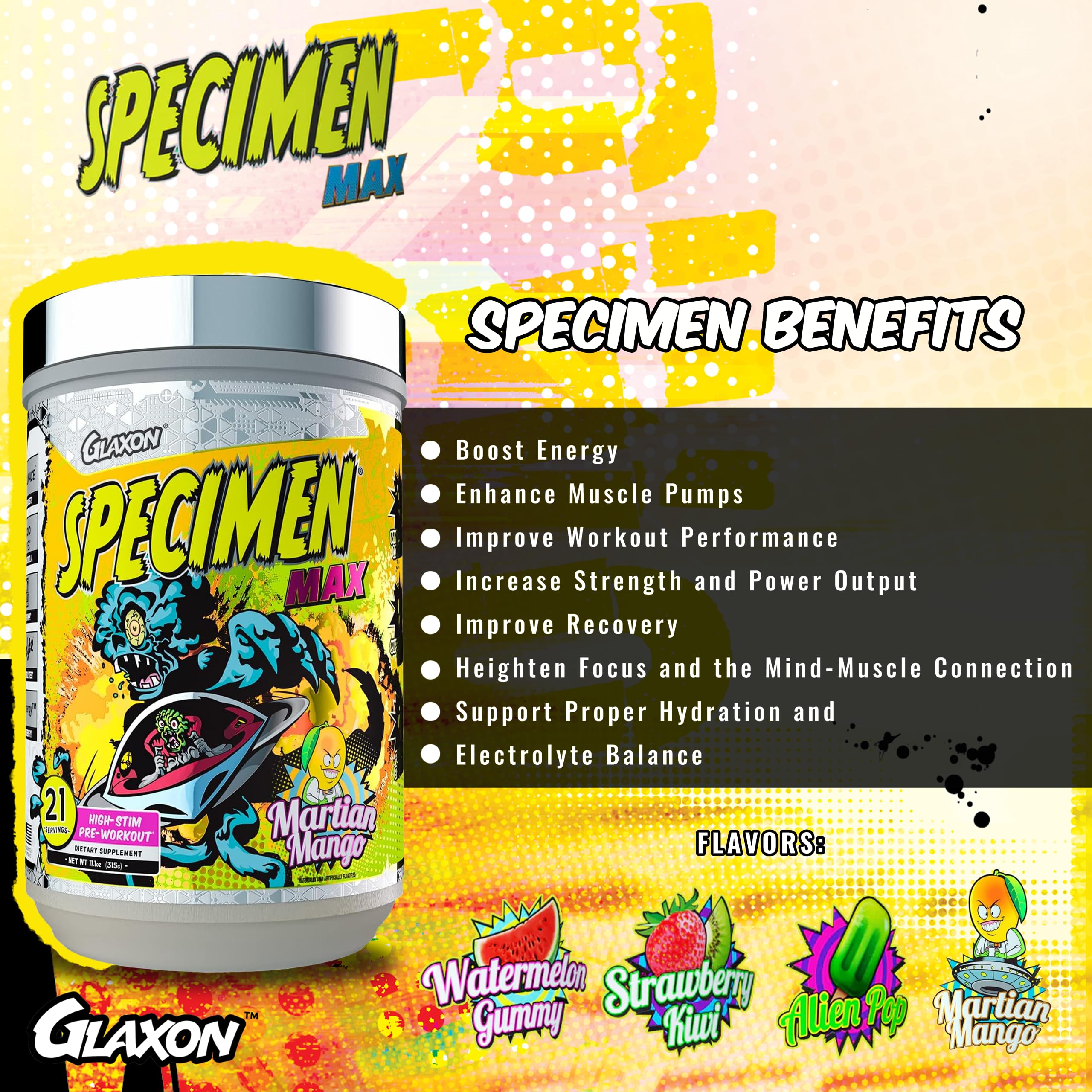 Glaxon Specimen Max High Stim Pre-Workout | 400mg Caffeine + 3200mg Beta Alanine Glaxon Au supplements