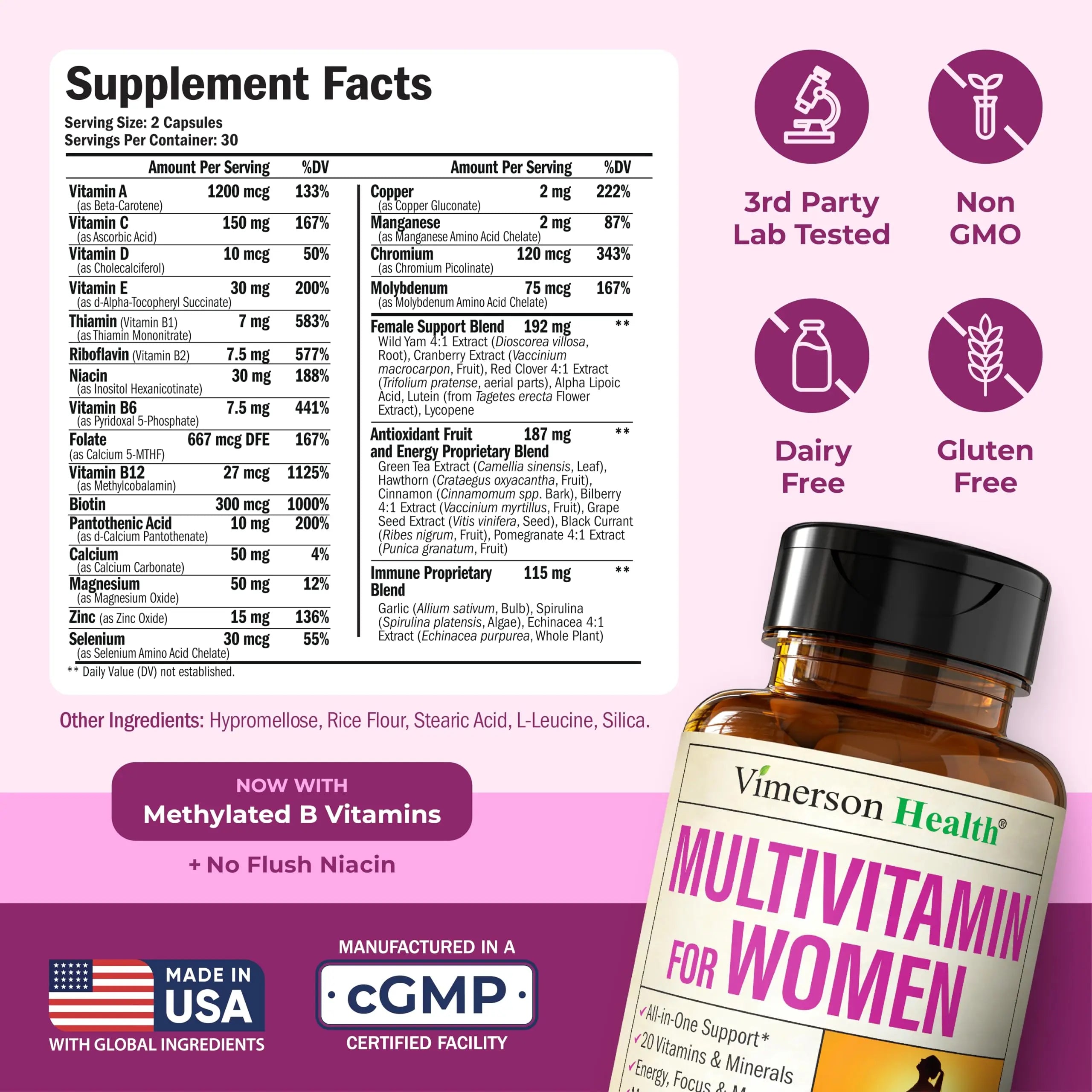 Multivitamin for Women – Methylated Womens Multivitamins & Multiminerals Capsules with Vitamin B12, A, D, C, Zinc, Magnesium Vimerson Health Au supplements
