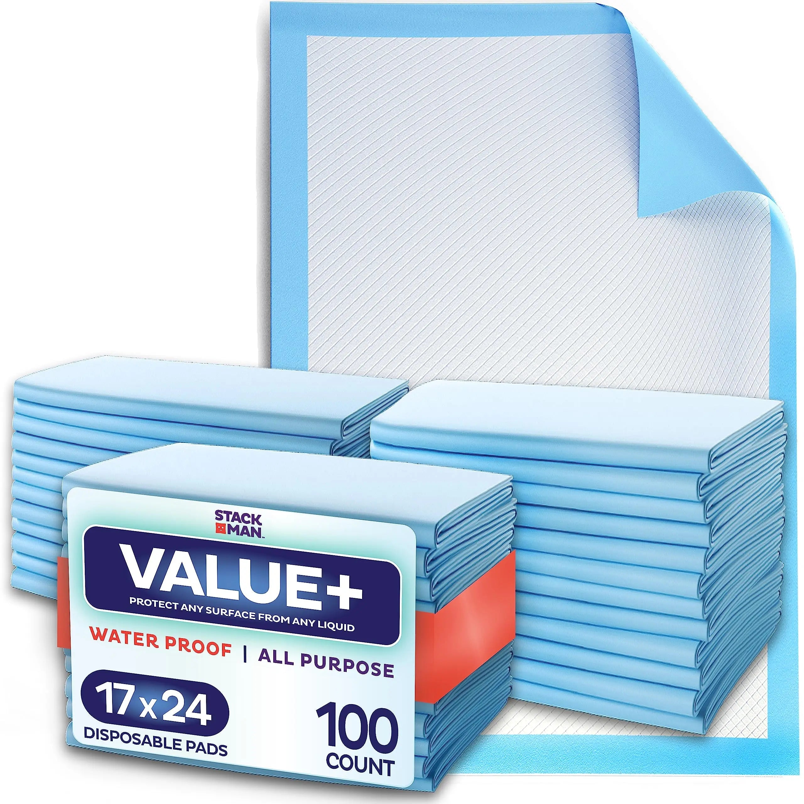Chucks Pads Disposable [100-Pack] Underpads 17"x 24" Incontinence Chux Stack Man Au supplements