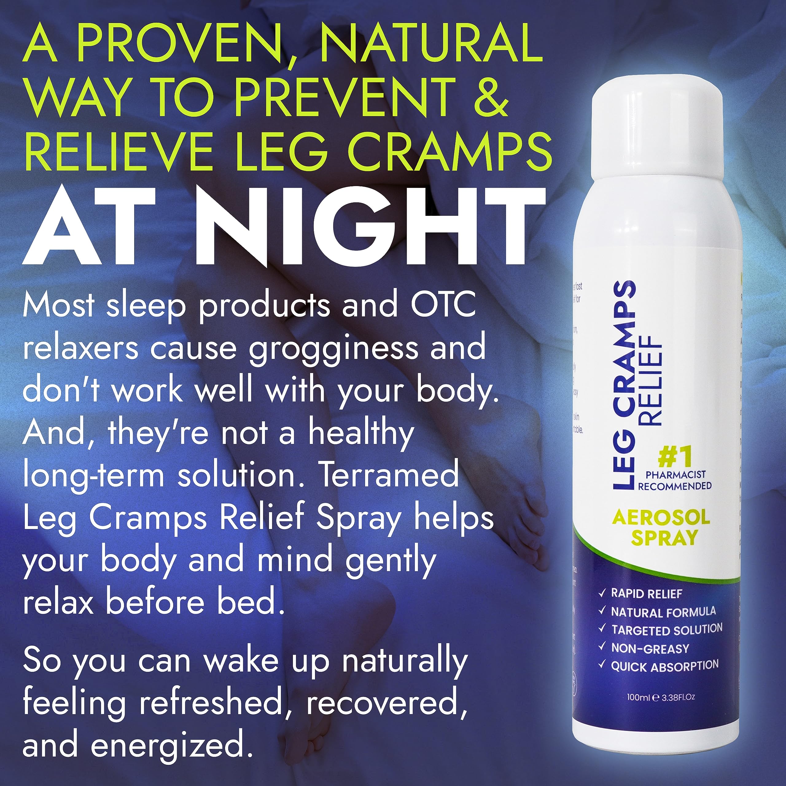 Terramed Just Think Comfort Fast Acting Leg Cramp Relief Aerosol Spray | Pain Relief for Muscle Spasms, Soreness, & Foot and Calf Cramps | Homeopathic Medicine for Restless Legs Syndrome Relief Terramed Just Think Comfort Au supplements