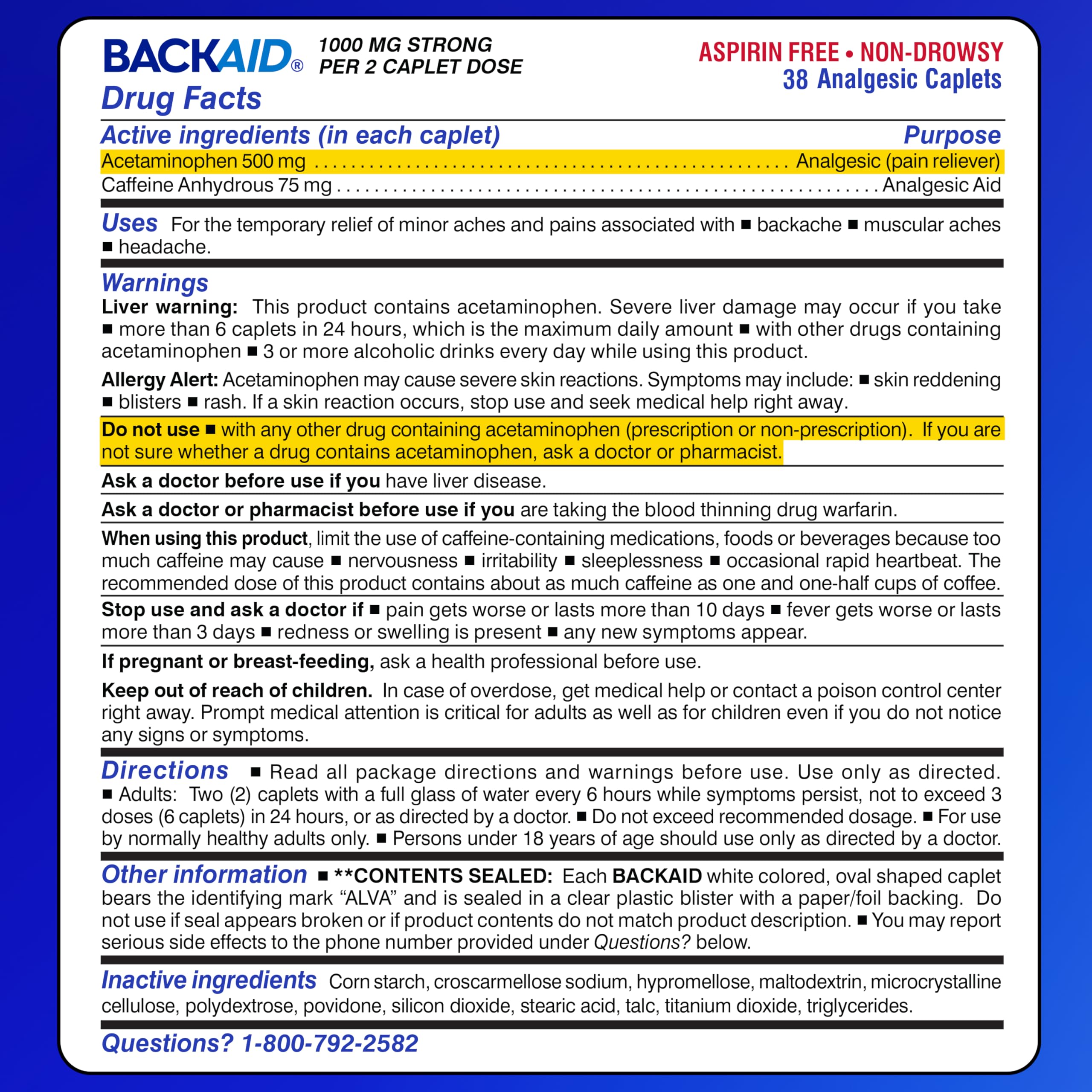 Backaid Maximum Strength Aspirin-Free Pain Relief from Backache, Sciatica and Leg Pain, Powerful Combination, Long-Lasting 6 Hour Formula, 38 Count Backaid Au supplements