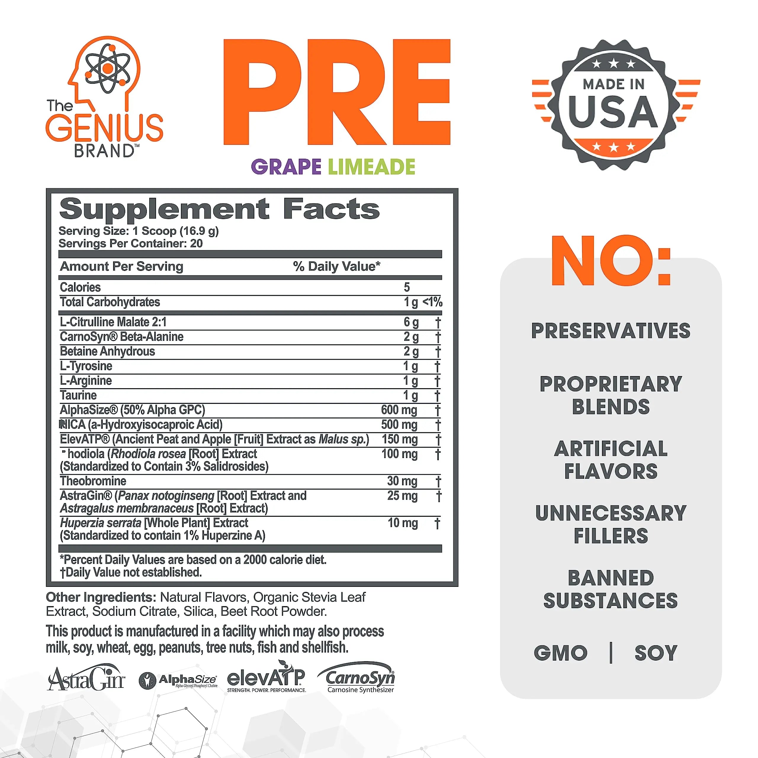 Genius Pre Workout Powder, Grape Limeade - All-Natural Nootropic Pre-workout The Genius Brand Au supplements