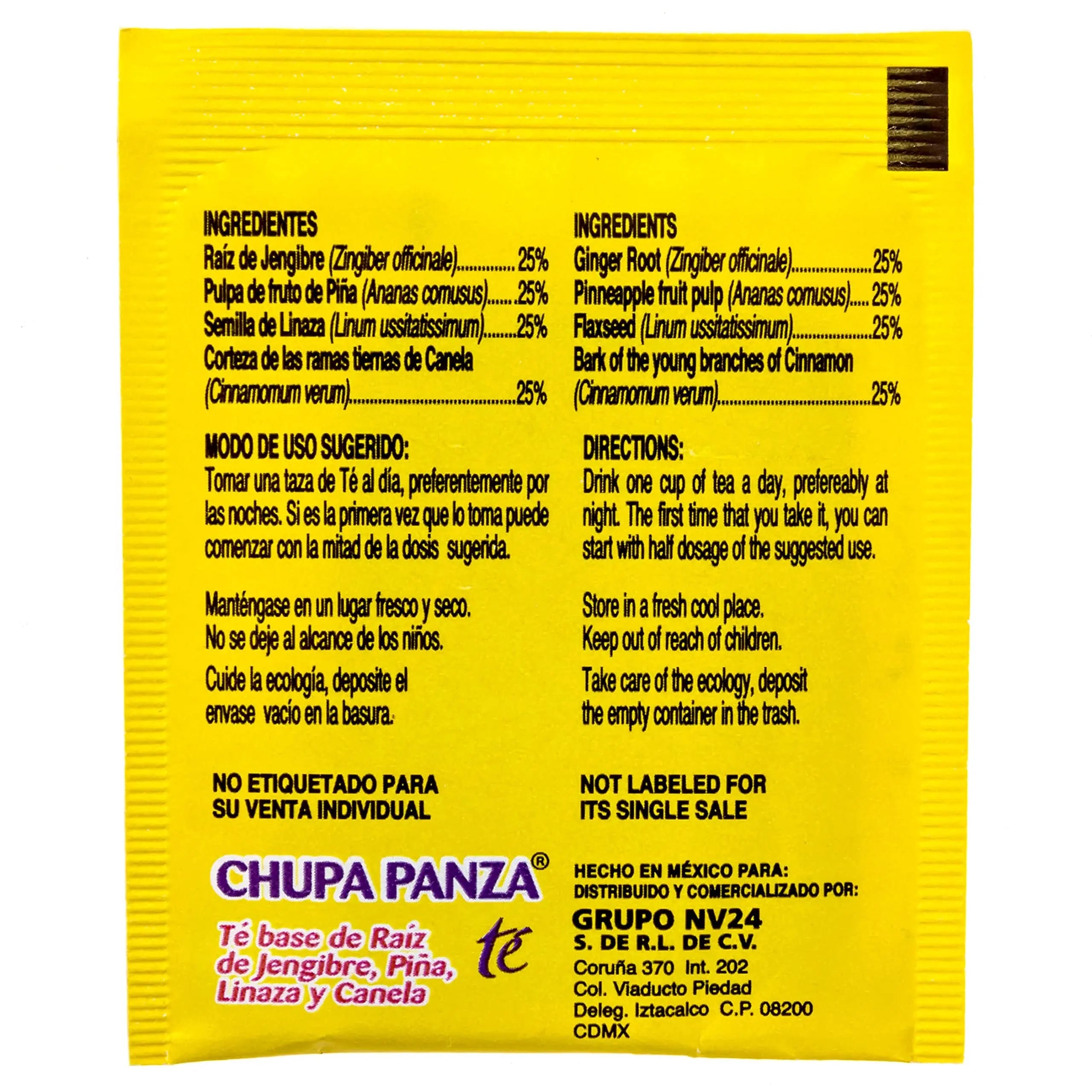 Tea CHUPA Panza, Tea Based ONGINGER Root, PINNEAPPLE, Flaxseed & Cinnamon GN+Vida Au supplements