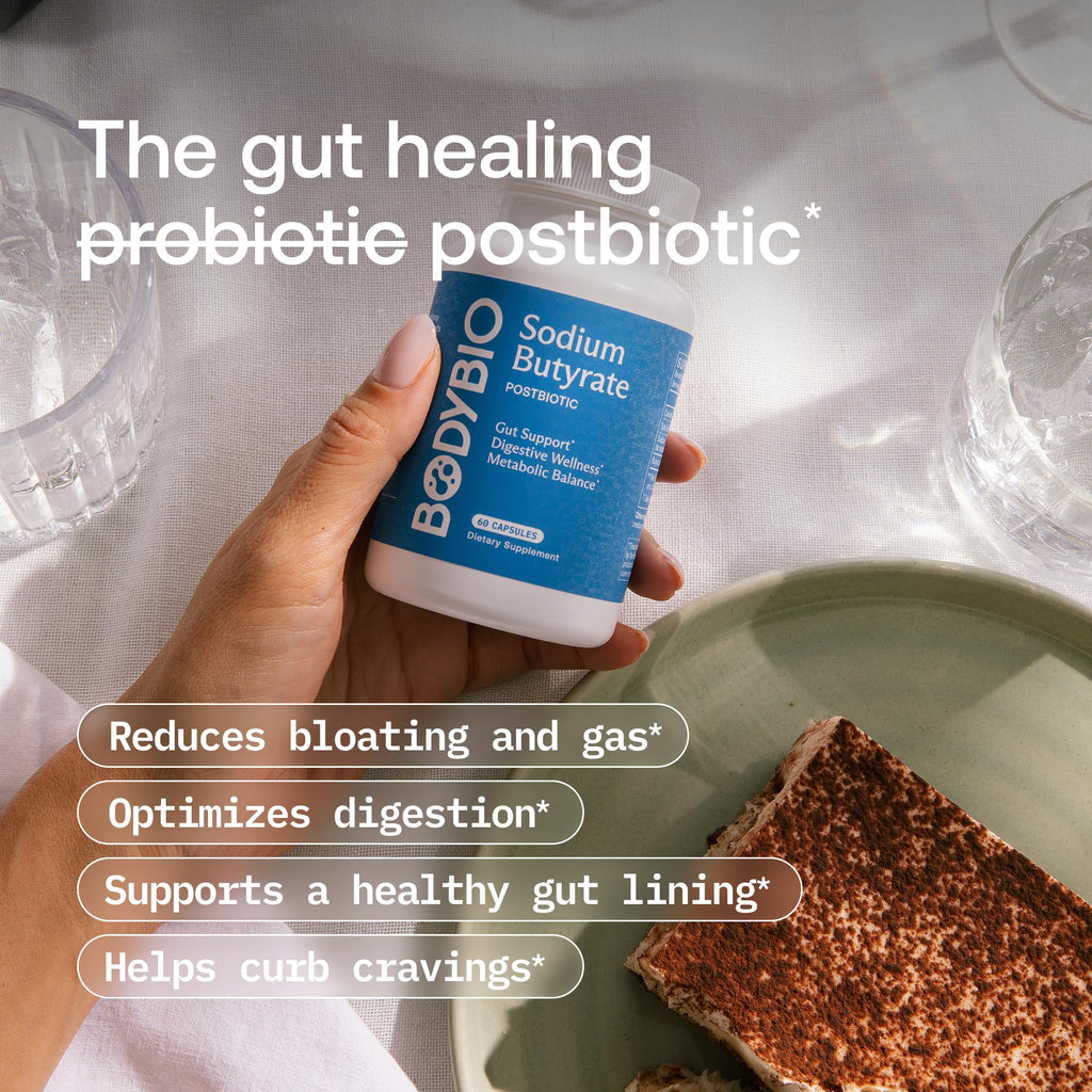 BodyBio Butyrate - Postbiotic for Gut Health, Digestive Support, Bloat, Gas & Constipation Relief, Leaky Gut Repair - Sodium