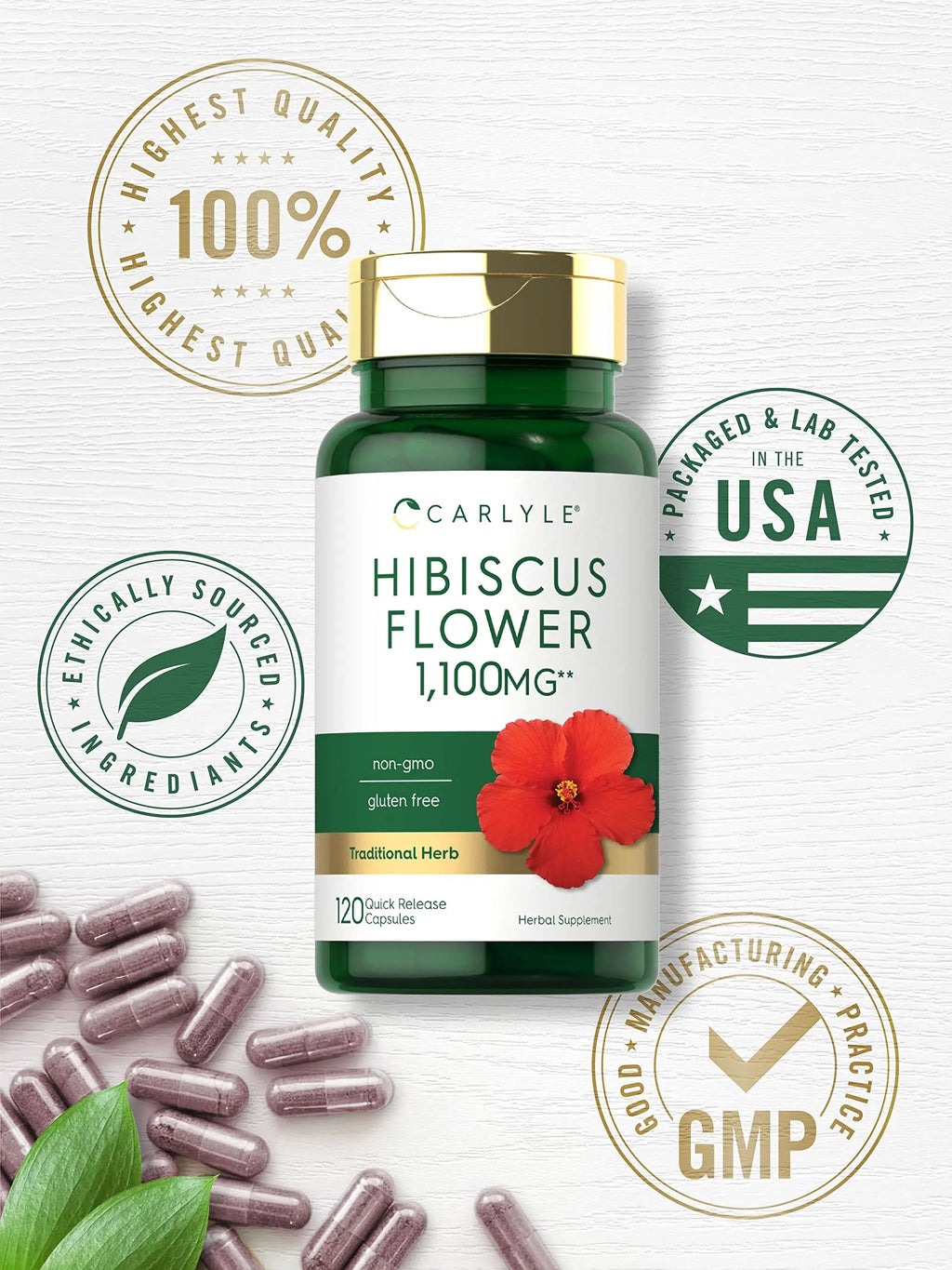 Hibiscus Flower Extract 1100 mg | 120 Capsules | Non-GMO, Gluten Free Supplement Carlyle Au supplements