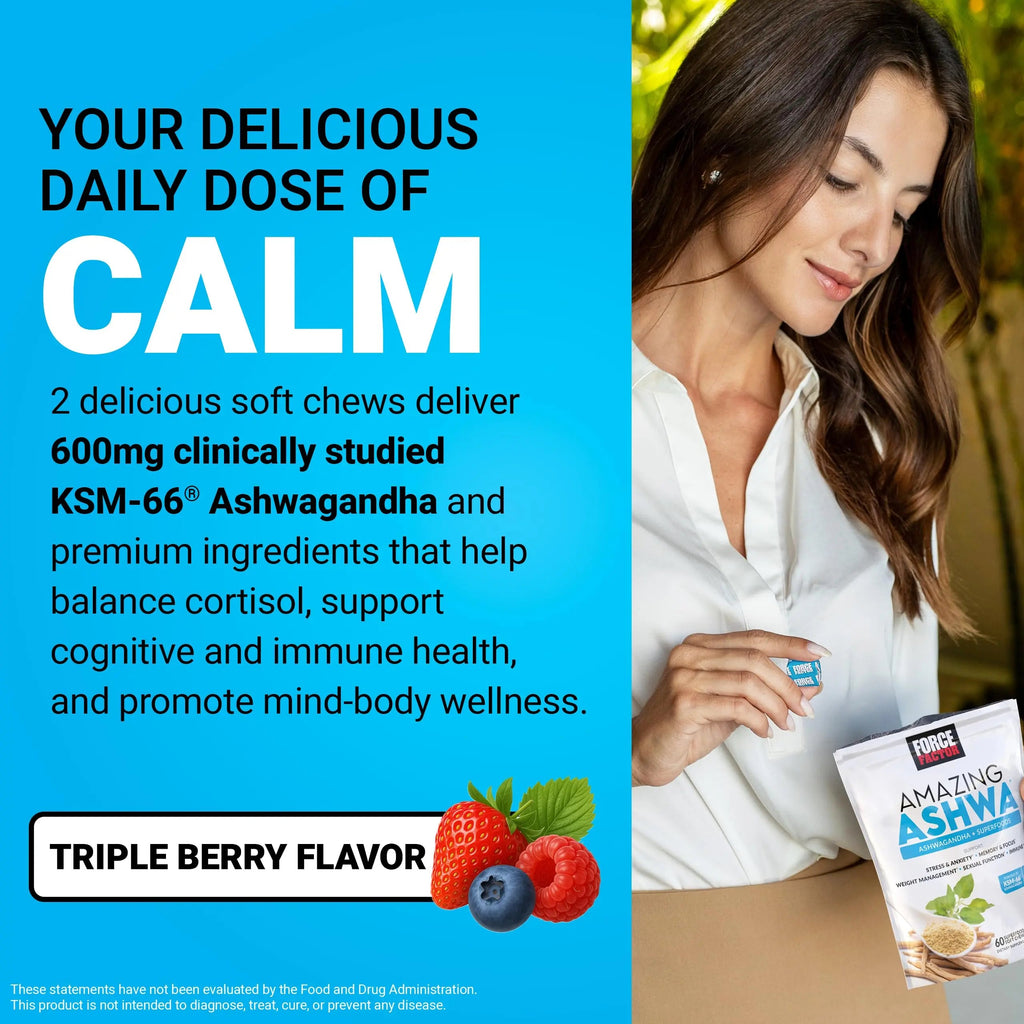 Force Factor Amazing Ashwa for Stress Relief, Memory, Focus, and Immune Support Health, Ashwaganda Supplement with KSM-66 Ashwagandha Force Factor Au supplements