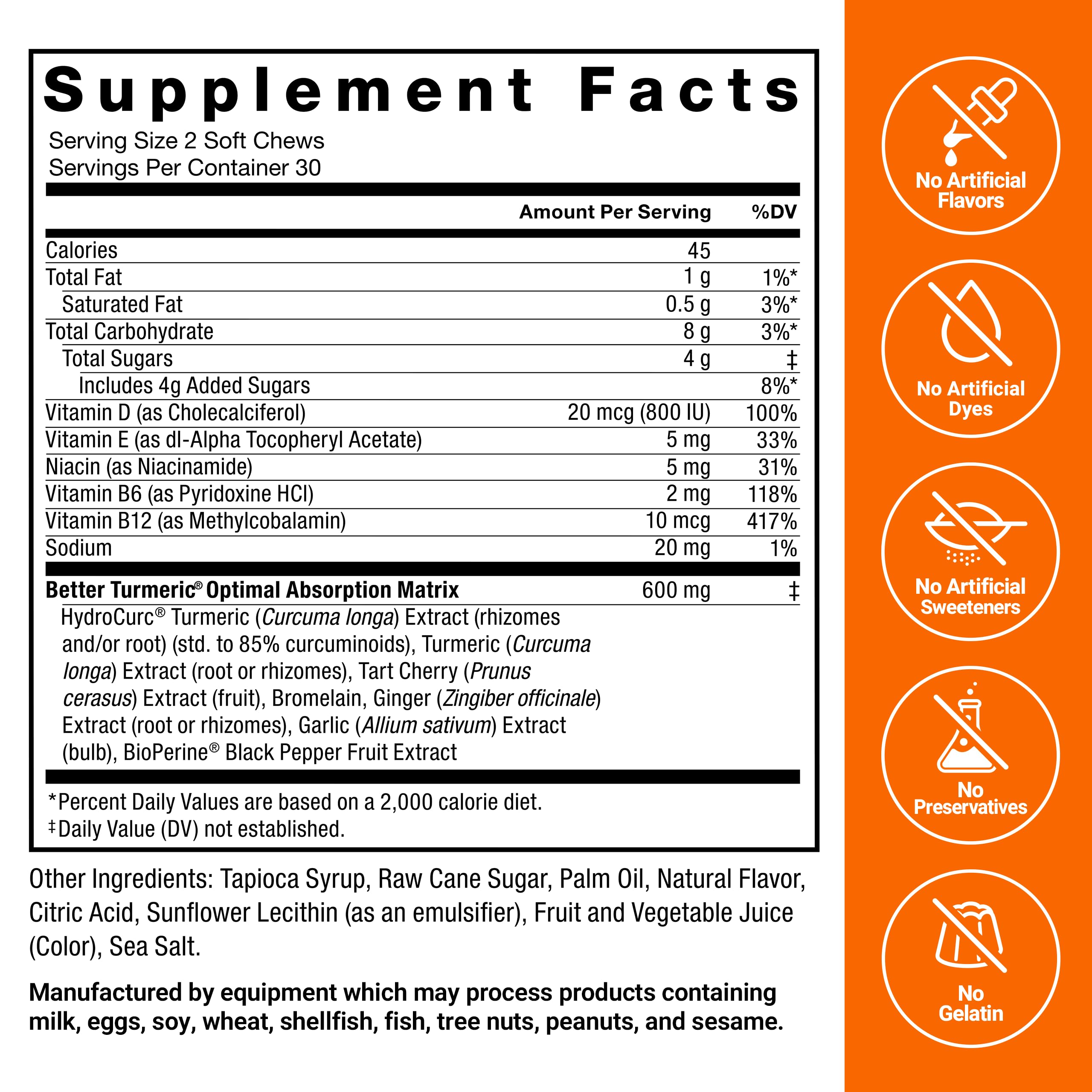FORCE FACTOR Better Turmeric Supplement 400mg with Black Pepper & Ginger, Extra Strength Joint Support, Superior Absorption