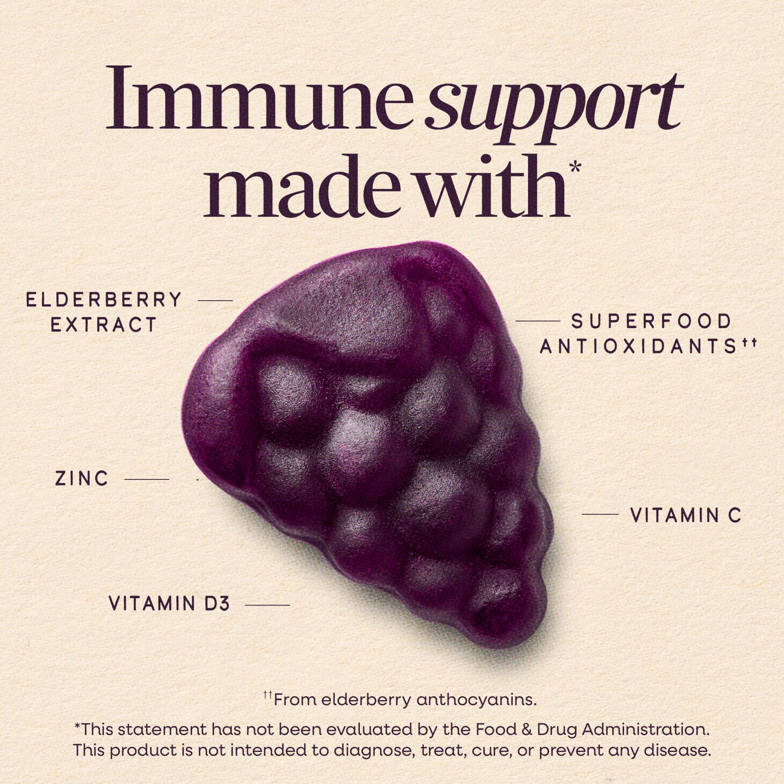 Nature’s Way Sambucus Elderberry Gummies, Immune Support Gummy for Adults & Kids Ages 4+ with Black Elderberry Extract, Vitamin C