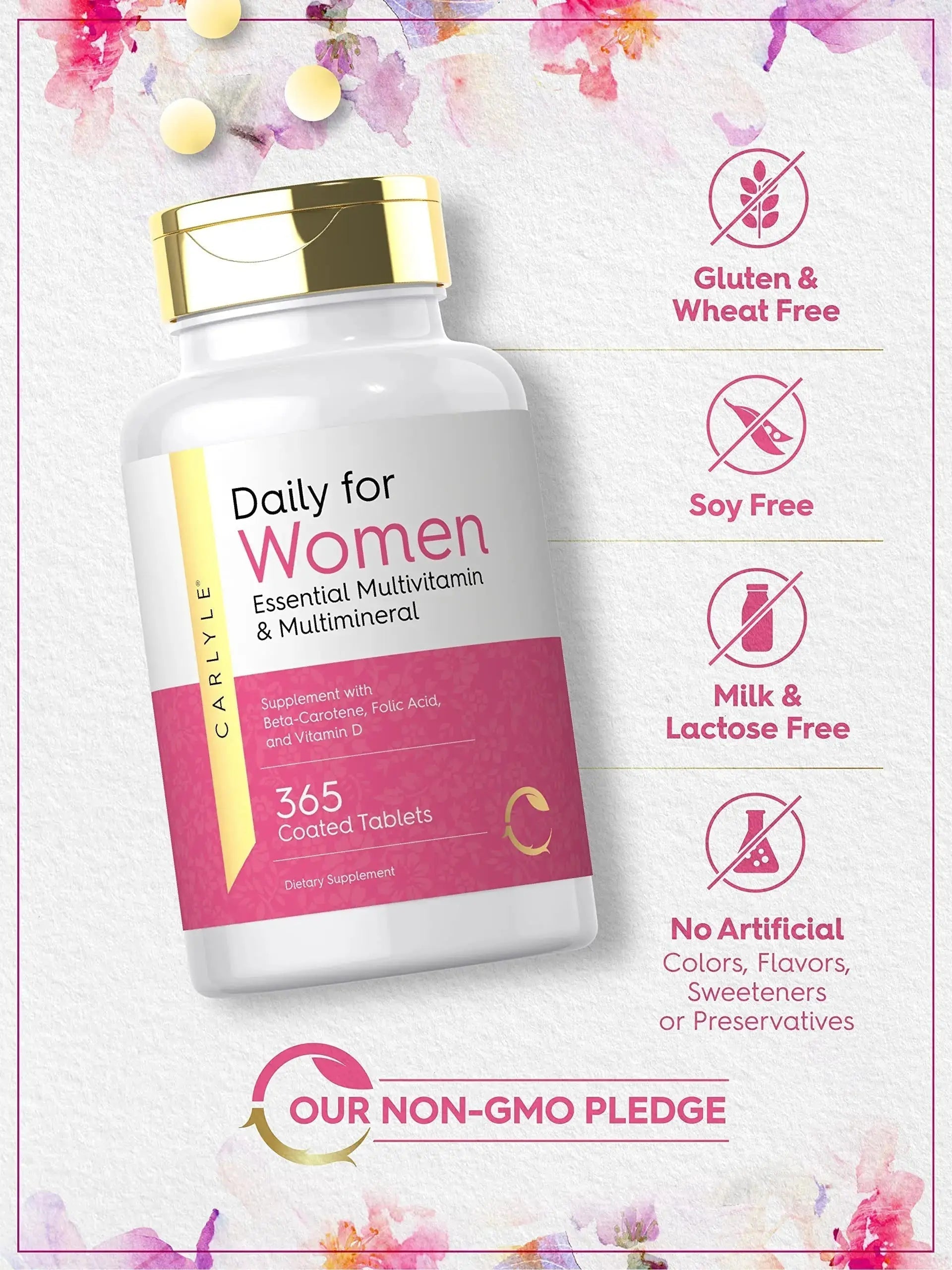 Carlyle Women's Daily Multivitamin and Multimineral Supplement | 365 Tablets | Beta-Carotene, Folic Acid and Vitamin D | Non-GMO, Gluten Free Pills Carlyle Au supplements