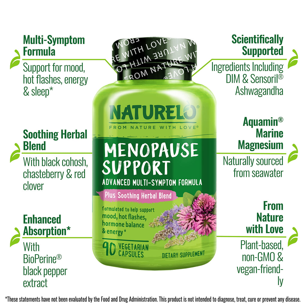 NATURELO Menopause Supplements for Women, Herbal Blend with Black Cohosh for Menopause Hot Flashes Advanced Estrogen Multi-Symptom Formula 90 Capsules NATURELO Au supplements