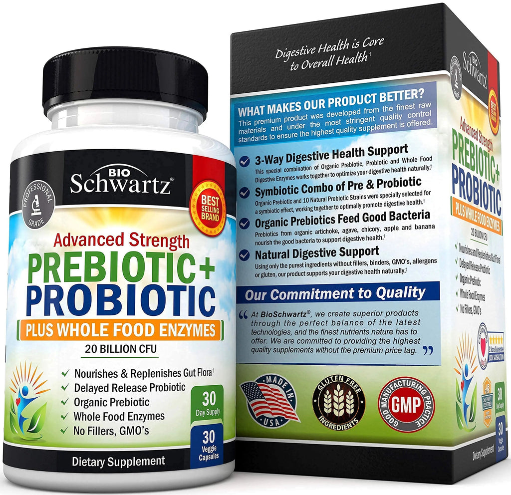 Probiotic & Prebiotic Digestive Health Capsules - 30ct, Gluten & Dairy Free, Non-GMO BioSchwartz Au supplements