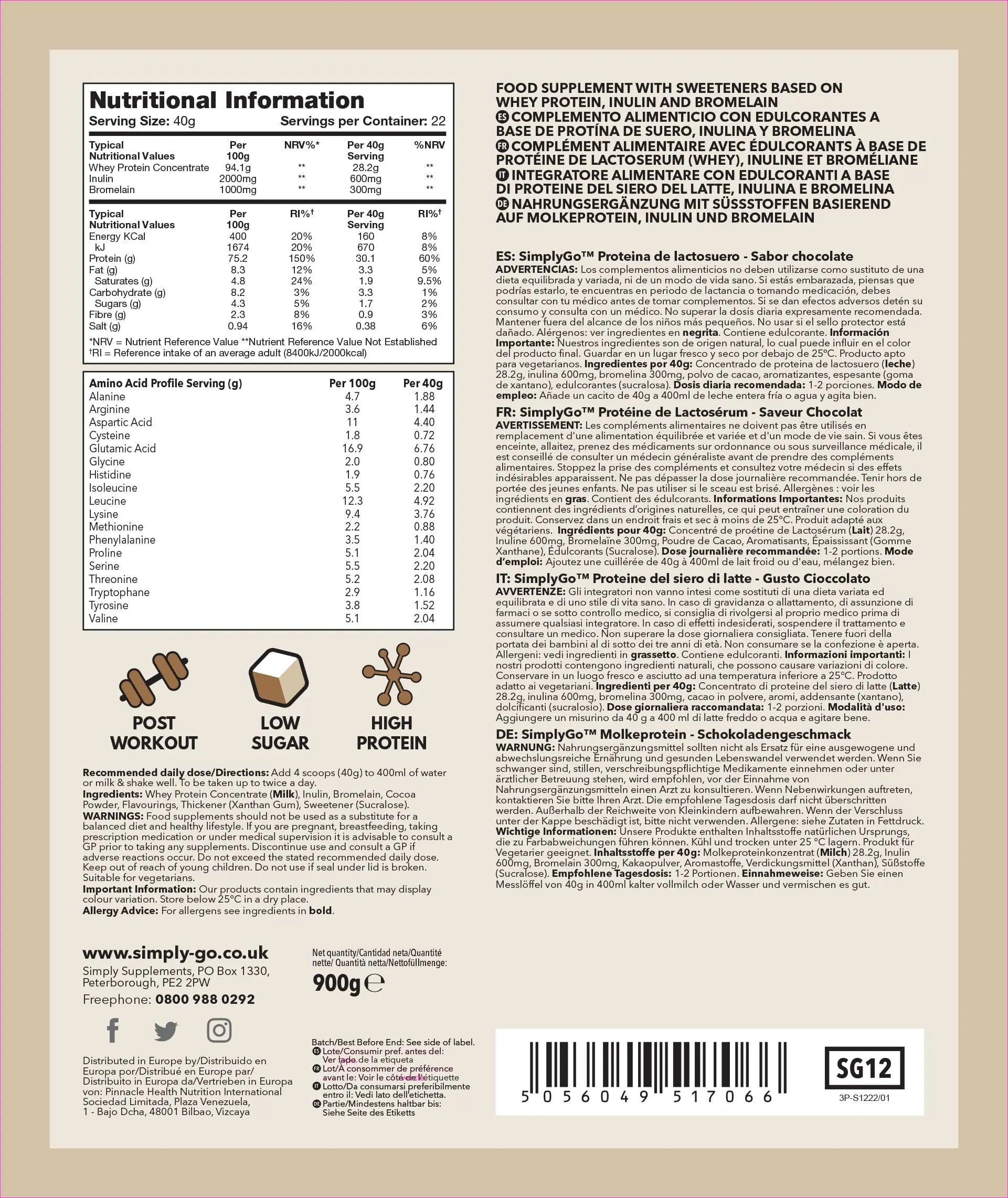SimplyGo Whey Protein 900g Chocolate Flavour Simply Supplements Au supplements