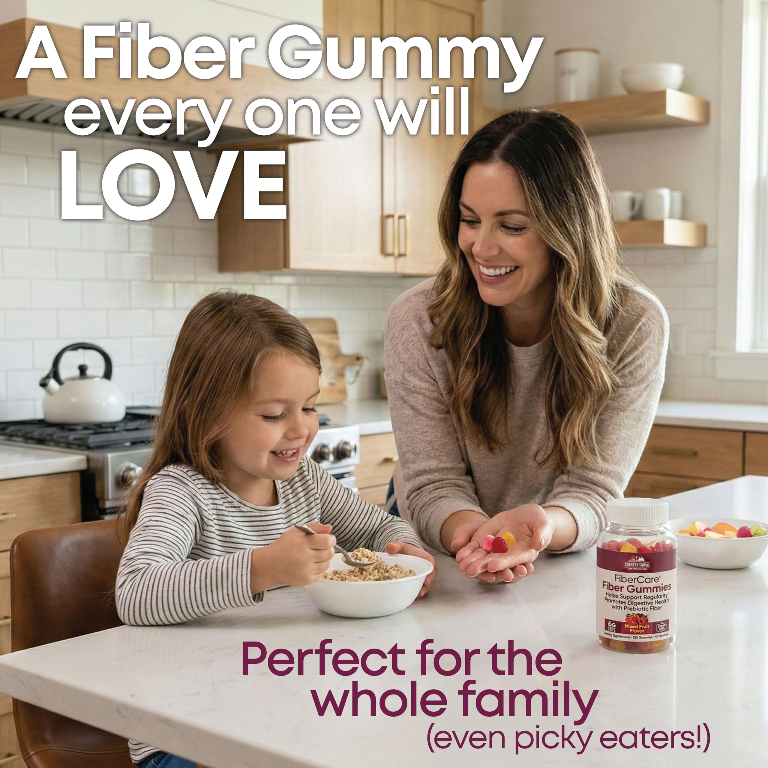 Country Farms Fiber Care Prebiotic Gummies, 6g of Fiber Per Serving, FOS from Beets, Digestive Health, Supports Regularity, Mixed Fruit Flavor