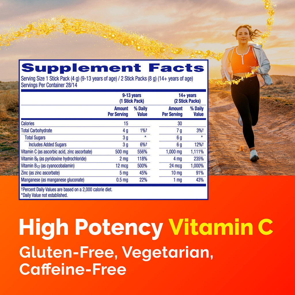Emergen-C Crystals, On-the-Go Emergen-C Immune Support Supplement with Vitamin C, B Vitamins, Zinc and Manganese