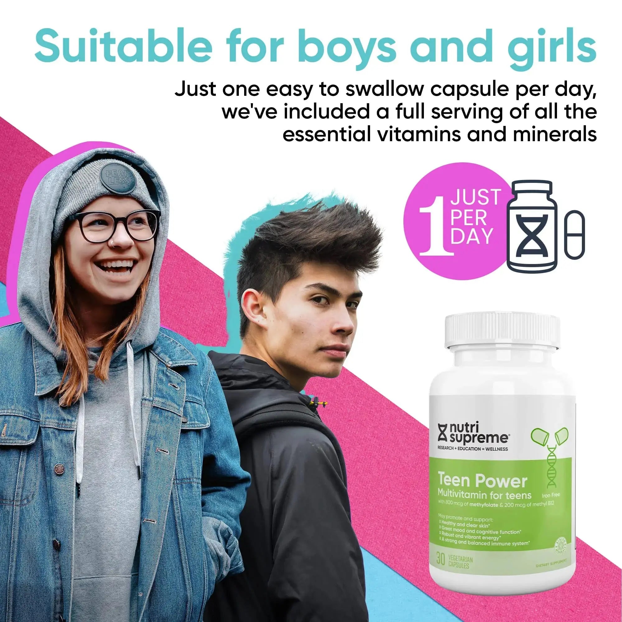 Nutri Supreme Teen Multivitamin for Boys and Girls 12-17, Best Kosher One Per Day Teen Vitamins, Formulated for Teen Development NUTRI-SUPREME RESEARCH Au supplements