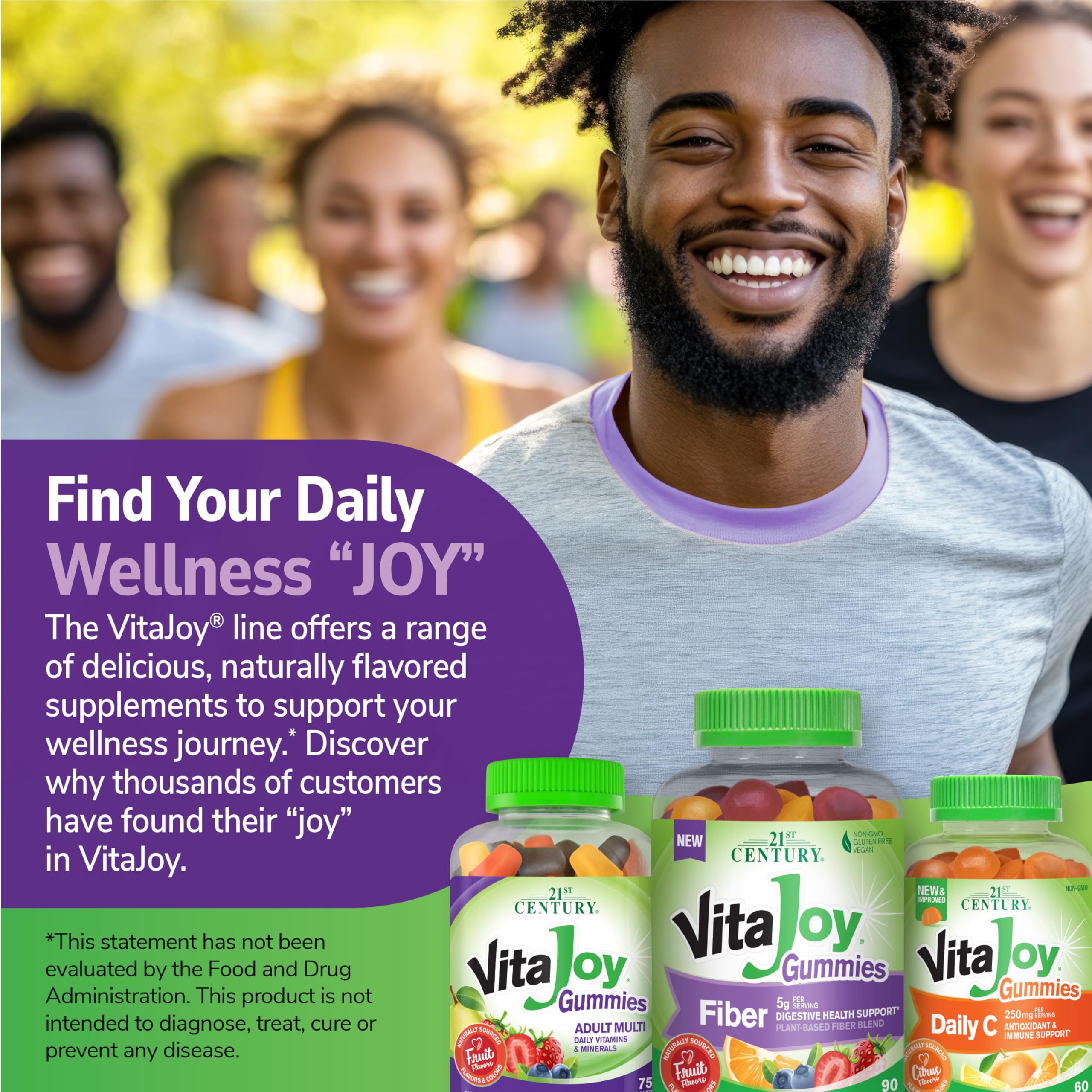 21st Century VitaJoy Fiber Gummies (Fruit Flavored, 90 Count), 5 g Fiber Per Serving for Digestive Support, Pectin-Based Prebiotic Gummies, Non-GMO, Vegan, Gluten Free,
