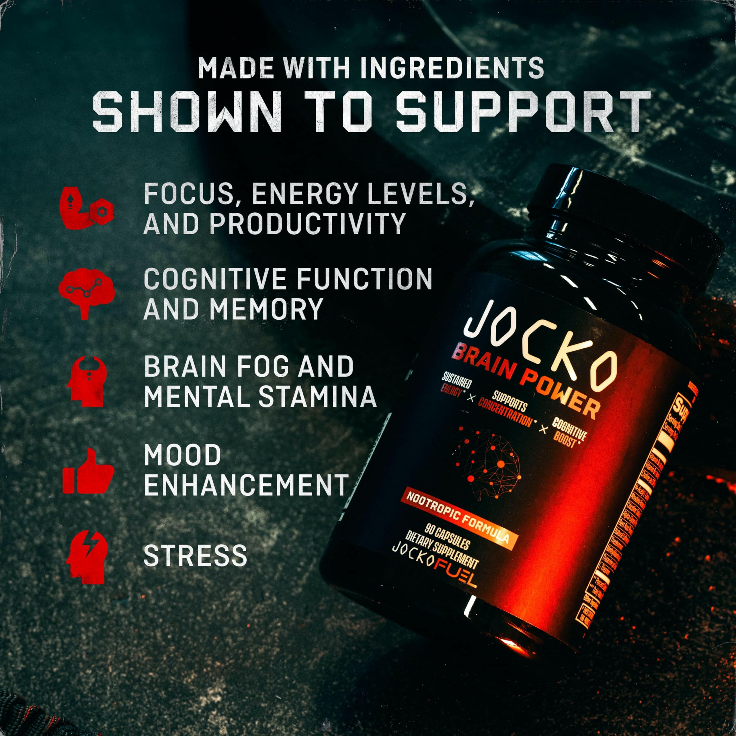 Jocko Fuel Brain Power - Nootropic Dietary Supplements for Memory & Focus wiht L Theanine, L Carnitine- Energy & Focus Supplement (90 Capsules) Jocko Fuel Au supplements