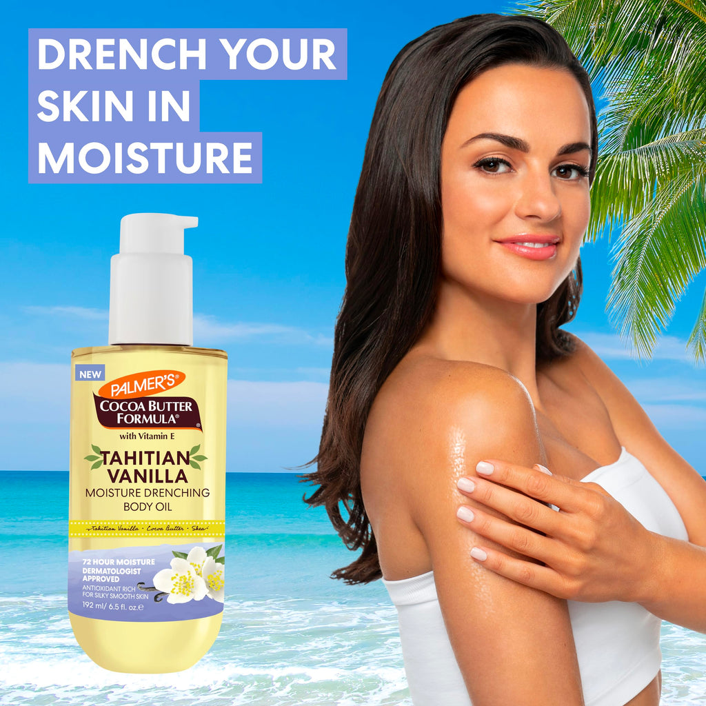 Palmer's Cocoa Butter Formula Body Oil, Moisture Drenching Tahitian Vanilla, 6.5 Oz, 72Hr Hydration with Shea Butter & Vitamin E for Softer Skin