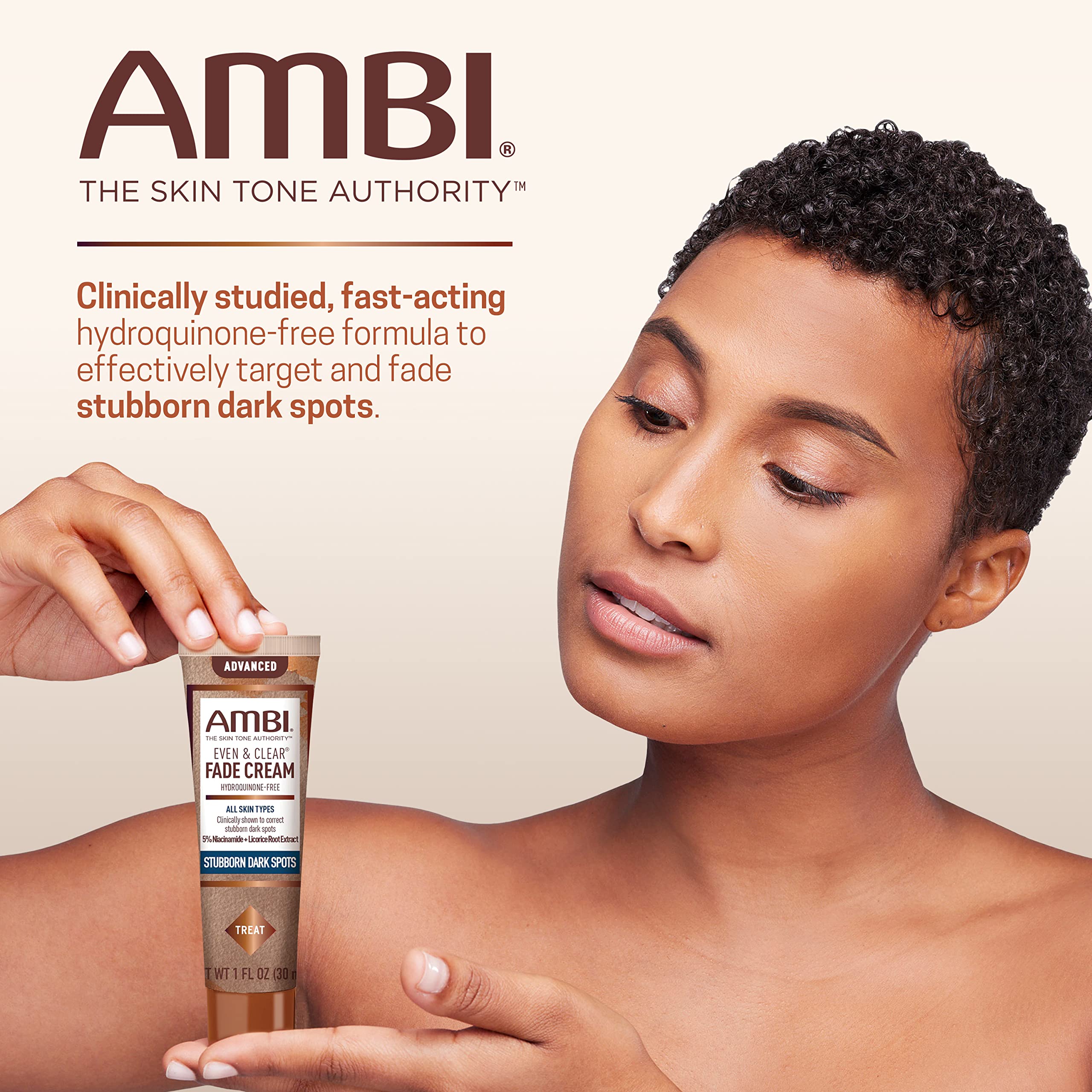 Ambi Even & Clear Advanced Fade Cream, Hydroquinone-free, Hyperpigmentation Treatment, Stubborn Dark Spot Corrector, Results In As Little As 2-3 Weeks