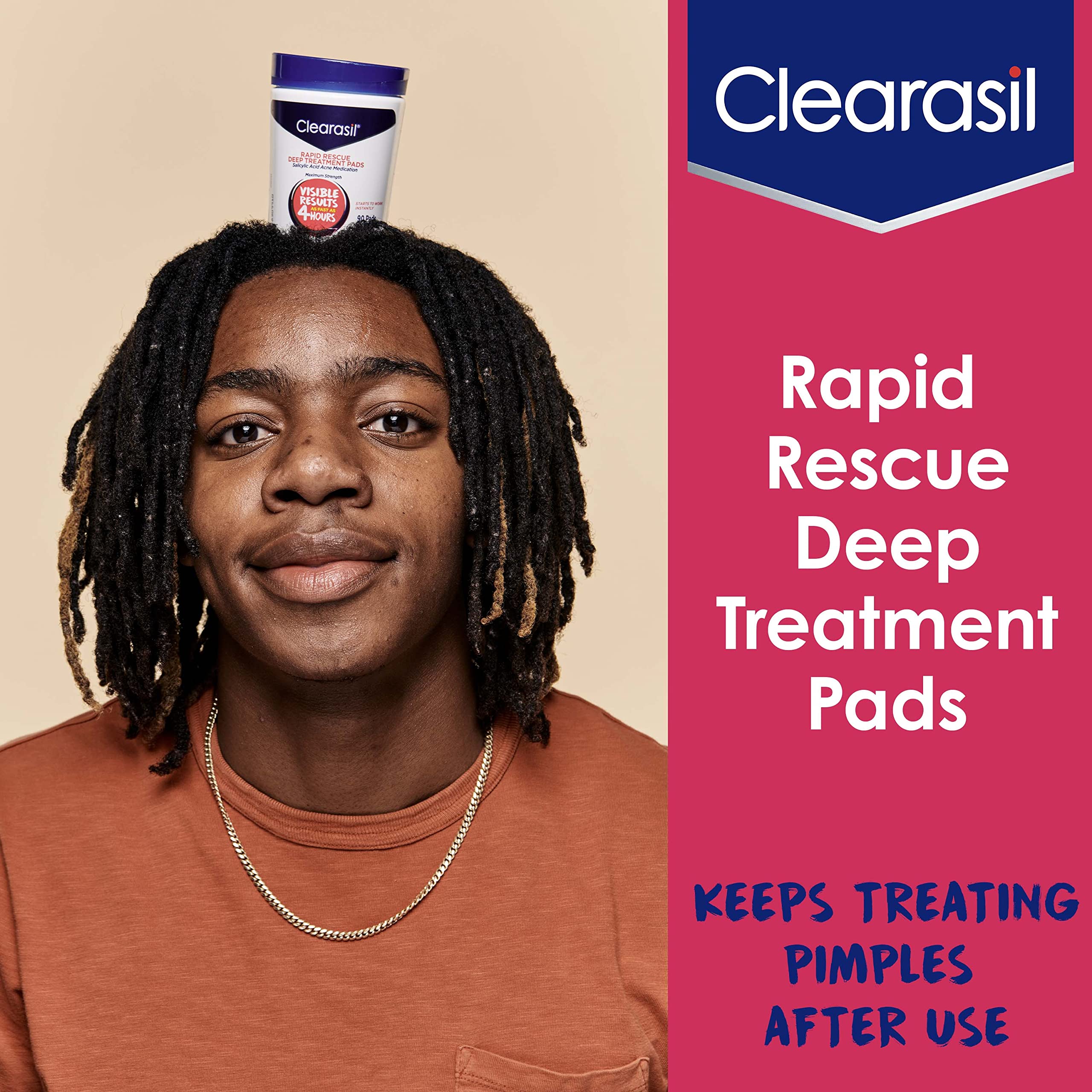 Clearasil Rapid Rescue Deep Treatment Acne Face Pads, Maximum Strenght with 2% Salicylic Acid Acne