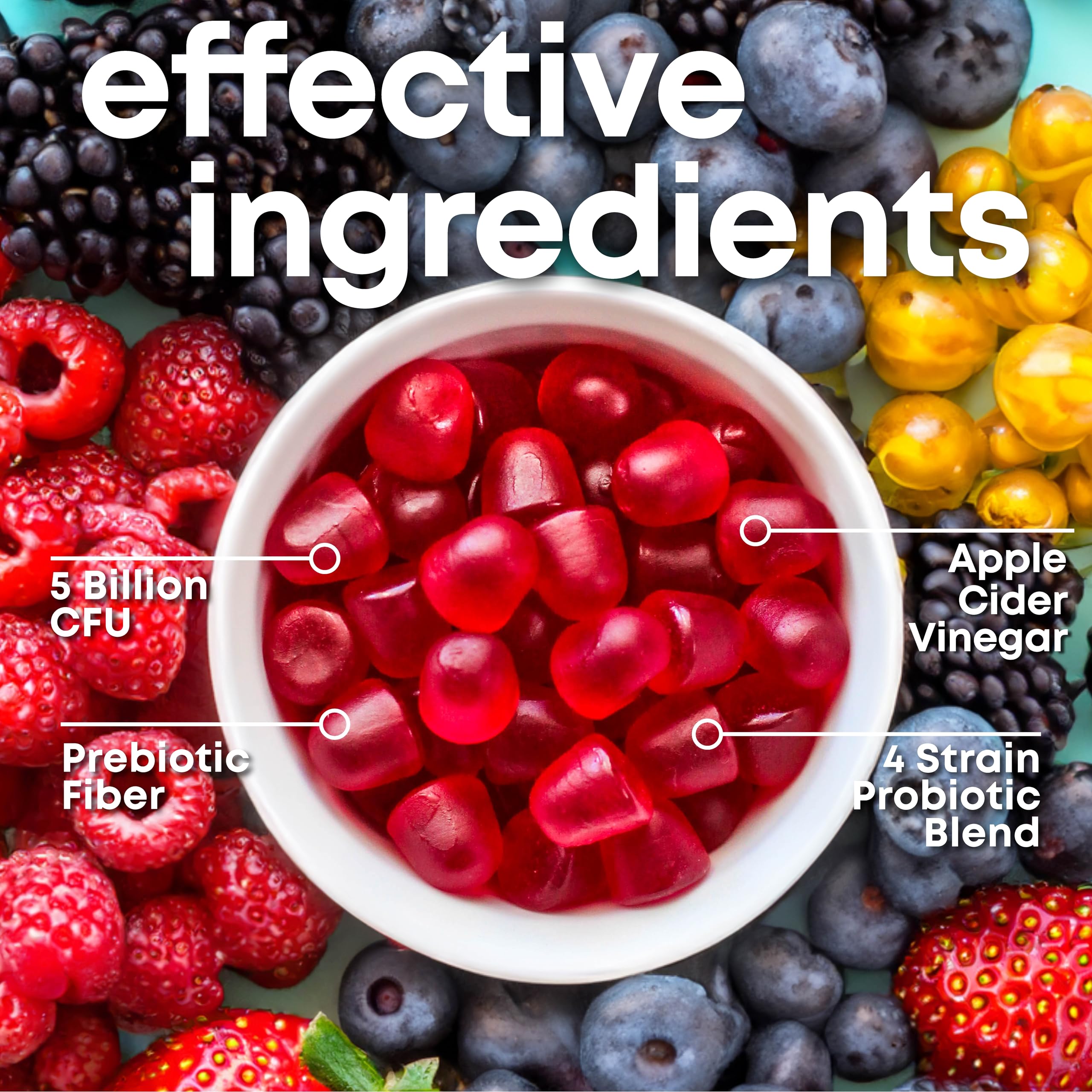 her own Probiotic & Prebiotic Gummy, Supports Digestive Health, Promotes Healthy Gut, Supports Immune Health, 5 Billion CFUs, Gluten and Soy Free,