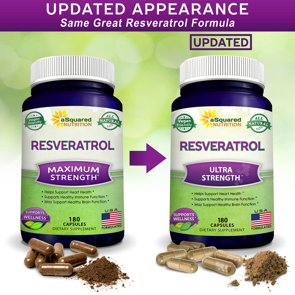 100% Natural Resveratrol - 1000mg Per Serving Max Strength (180 Capsules) Antioxidant Supplement, Trans-Resveratrol Pills