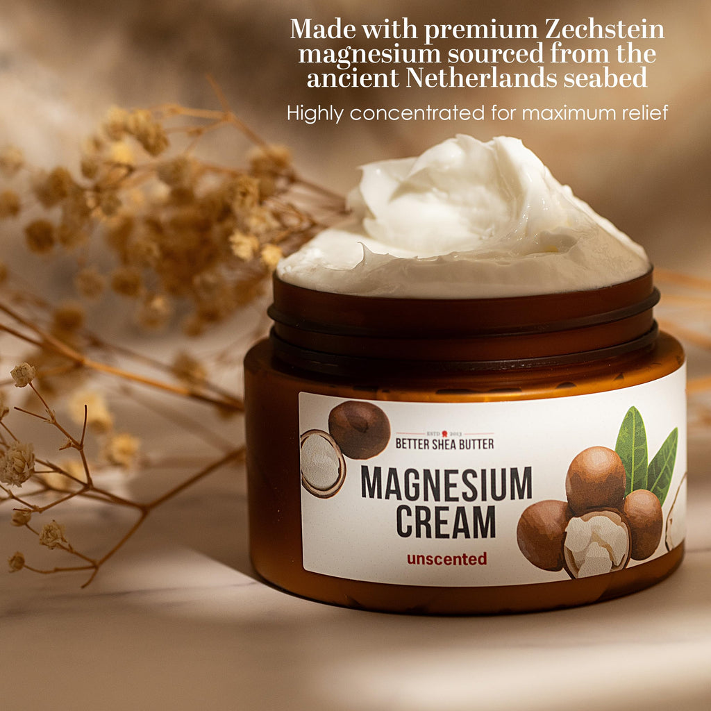 Better Shea Butter Magnesium Cream for Leg Cramps | Relieves Muscle Tension | Night Lotion Safe for Pregnancy, Kids and Babies | Organic and Natural Ingredients | Vegan, Made in USA | (Unscented) Better Shea Butter Au supplements