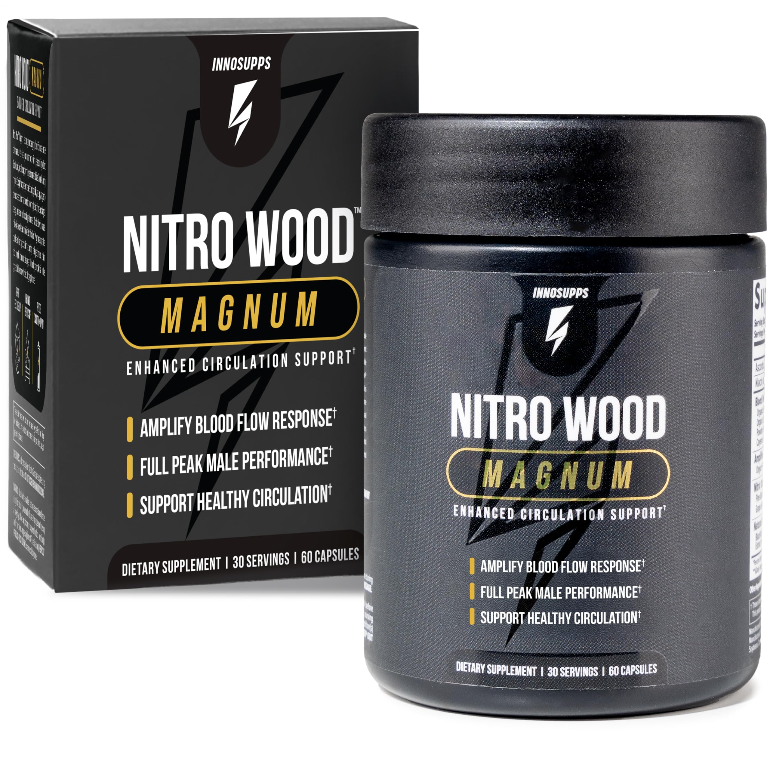 InnoSupps Nitro Wood Magnum – Nitric Oxide Booster for Men – Supports Blood Flow, Circulation & Male Performance – Stamina, Endurance & Size Support – 60 Veg Capsules