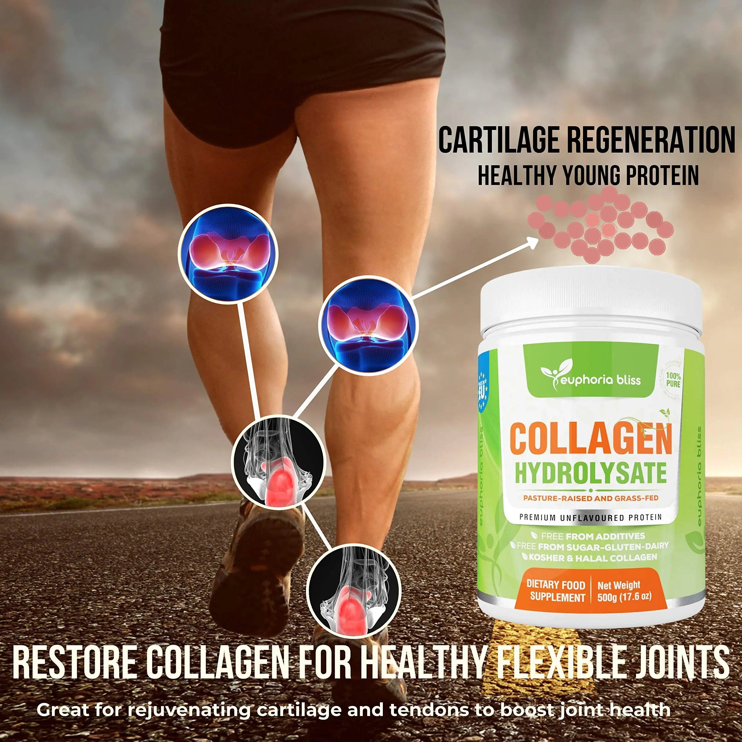 Premium Collagen Powder 500g Unflavoured High Grade Hydrolysed Collagen Joints, Bones, Gut, Wrinkles, Hair, Skin, Nails, Pain, Injury, Sleep, Fitness, Keto Euphoria Bliss Au supplements