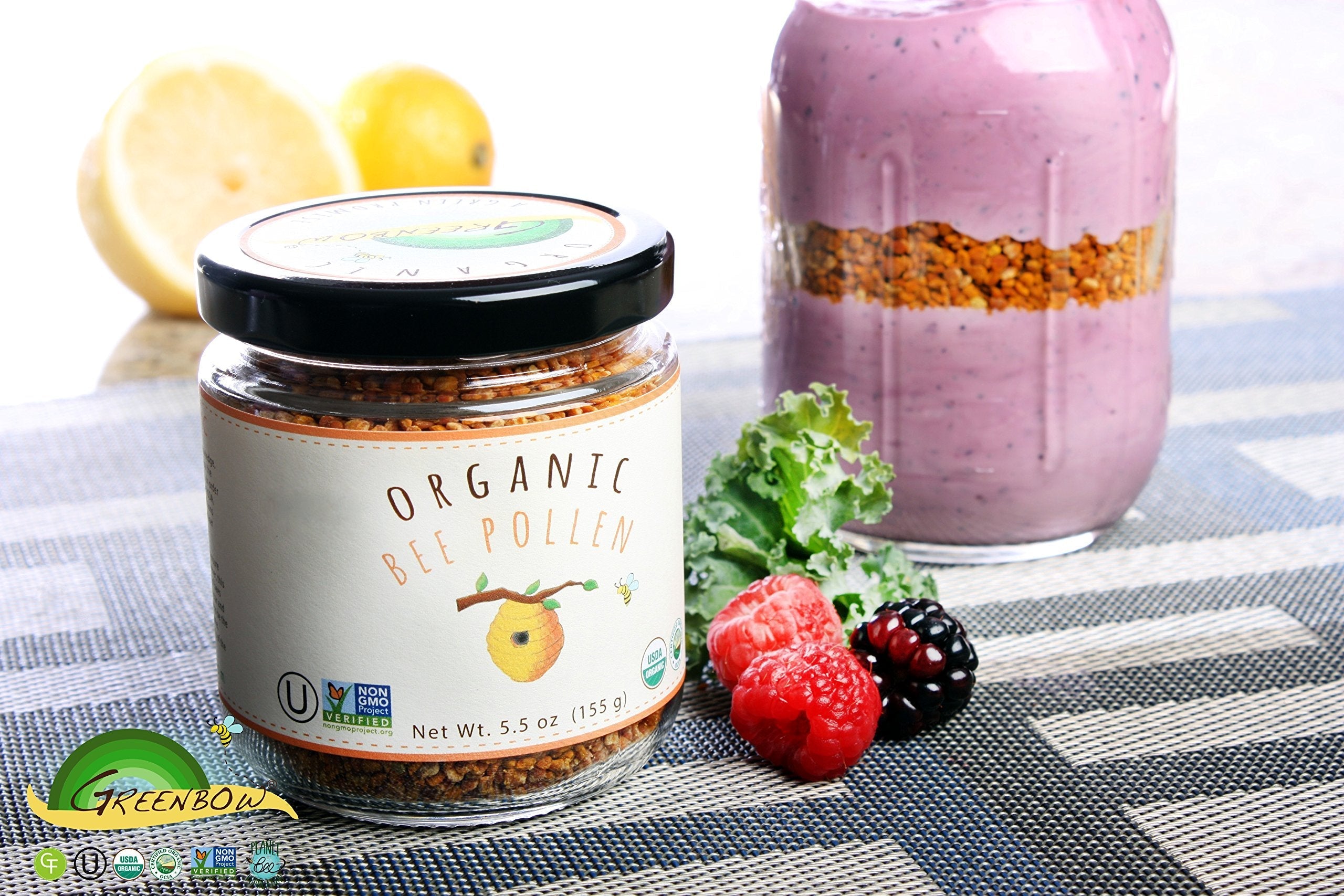 Greenbow Organic Bee Pollen - 100% USDA Certified Organic, Non-GMO, Halal, Kosher Certified, Pure & Natural Bee Pollen - Superfood Packed with Proteins