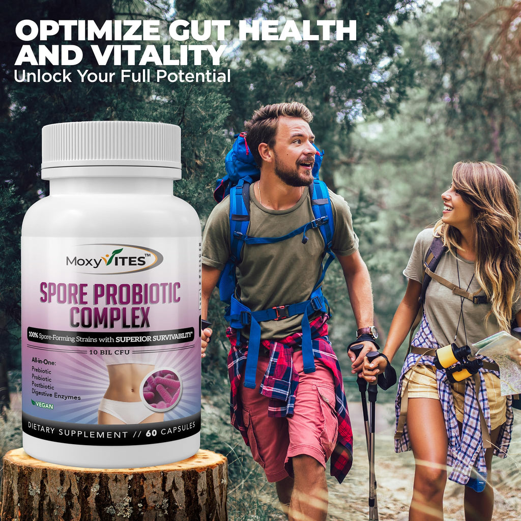 MoxyVites Spore Probiotic Complex - All In One Prebiotics and Probiotics for Digestive Health, Postbiotic, Digestive Enzymes Daily Supplement - Spore Based Probiotic for Women & Men MoxyVites Au supplements