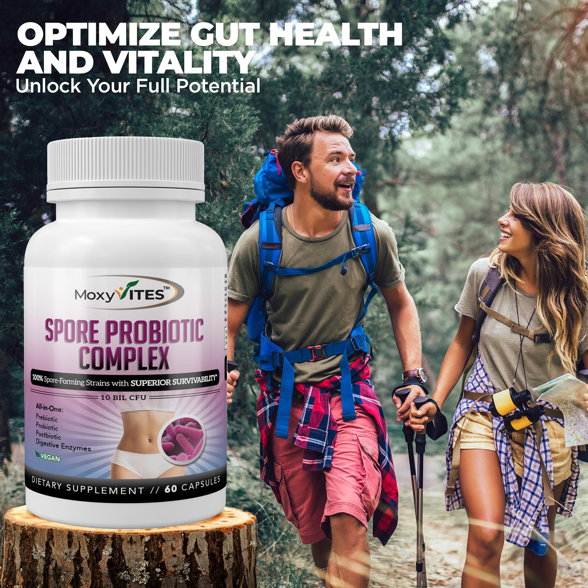 MoxyVites Spore Probiotic Complex - All In One Prebiotics and Probiotics for Digestive Health, Postbiotic, Digestive Enzymes Daily Supplement - Spore Based Probiotic for Women & Men MoxyVites Au supplements