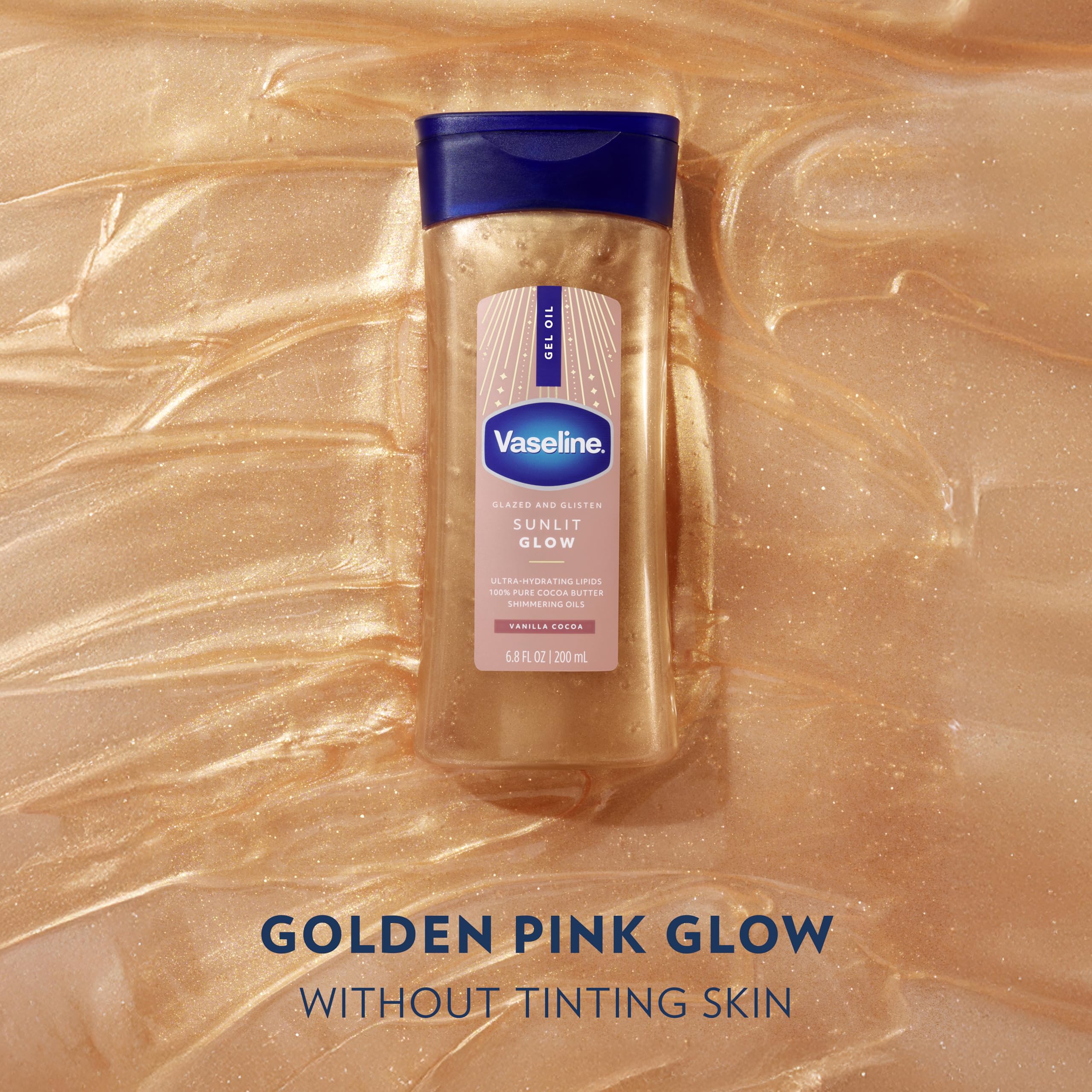 Vaseline Glazed and Glisten Sunlit Glow Body Gel Oil Vanilla Cocoa Shimmering with Ultra-Hydrating Lipids