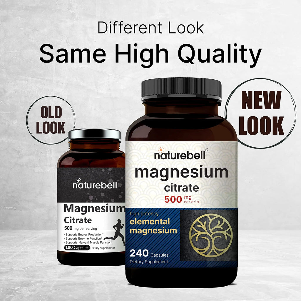 2 Pack Magnesium Citrate 500mg, 480 Capsules | High Purity Elemental Form NatureBell Au supplements
