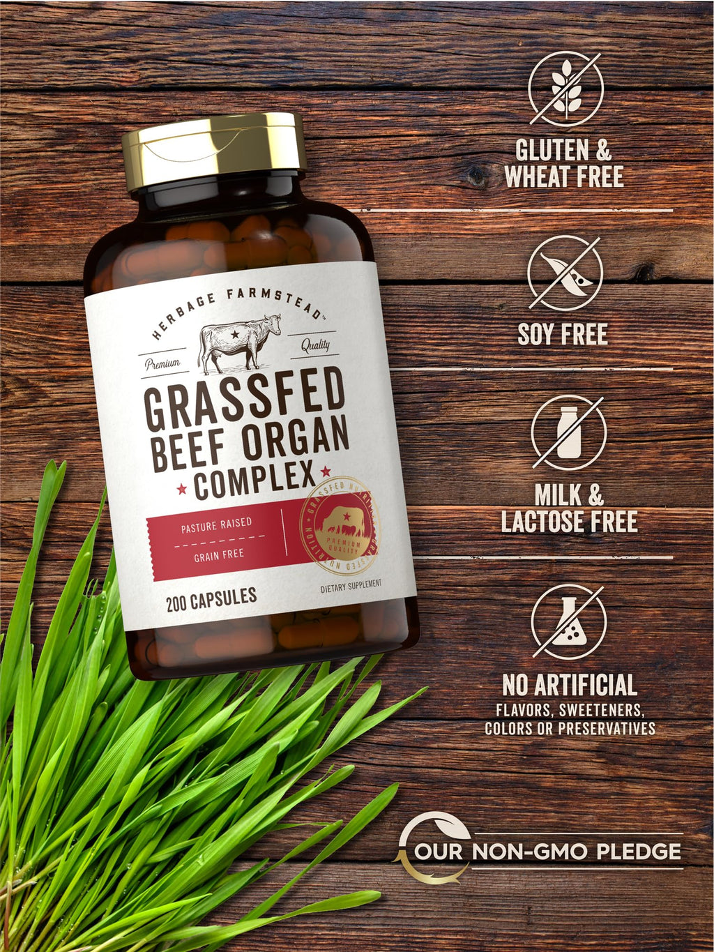 Carlyle Grass Fed Beef Organ Complex | 200 Capsules | Pasture Raised, Grain Free Supplement | with Desiccated Liver, Kidney, Pancreas, Heart, Spleen