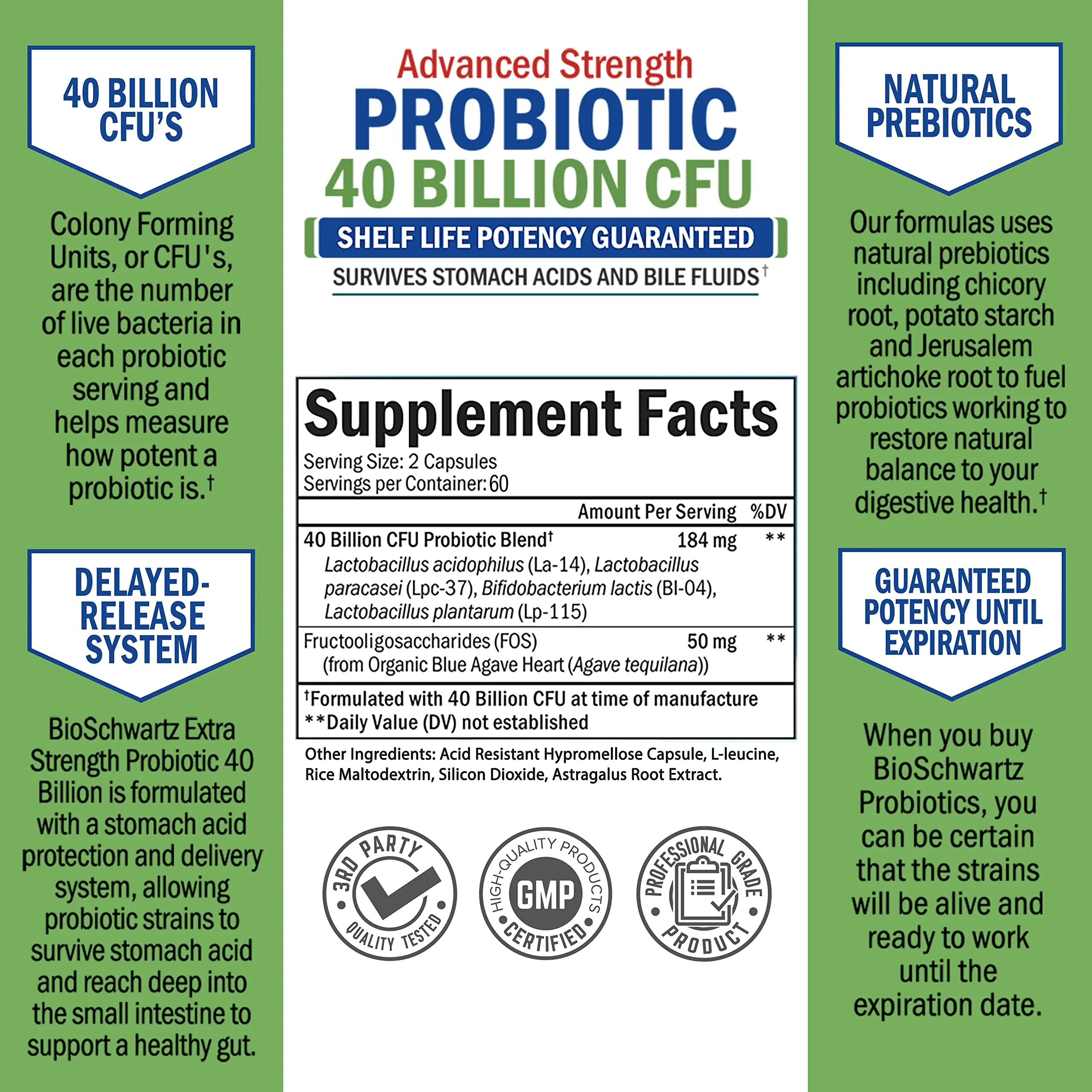 Daily Probiotic Supplement 40 Billion CFU - Gut Health Complex with Astragalus BioSchwartz Au supplements