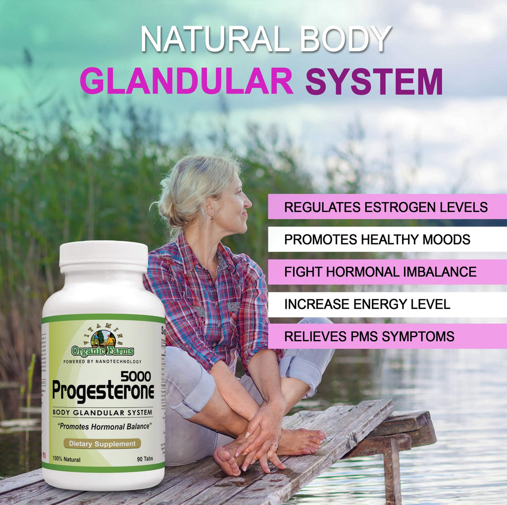 Organic Farm Vitamins Progesterone 5000 - Body glandular System Dietary Supplement, 100% Natural Progesterone Pills - Formula to Balance Hormones - progesterone Supplement, 90 Tablets Organic Farms Vitamins Au supplements