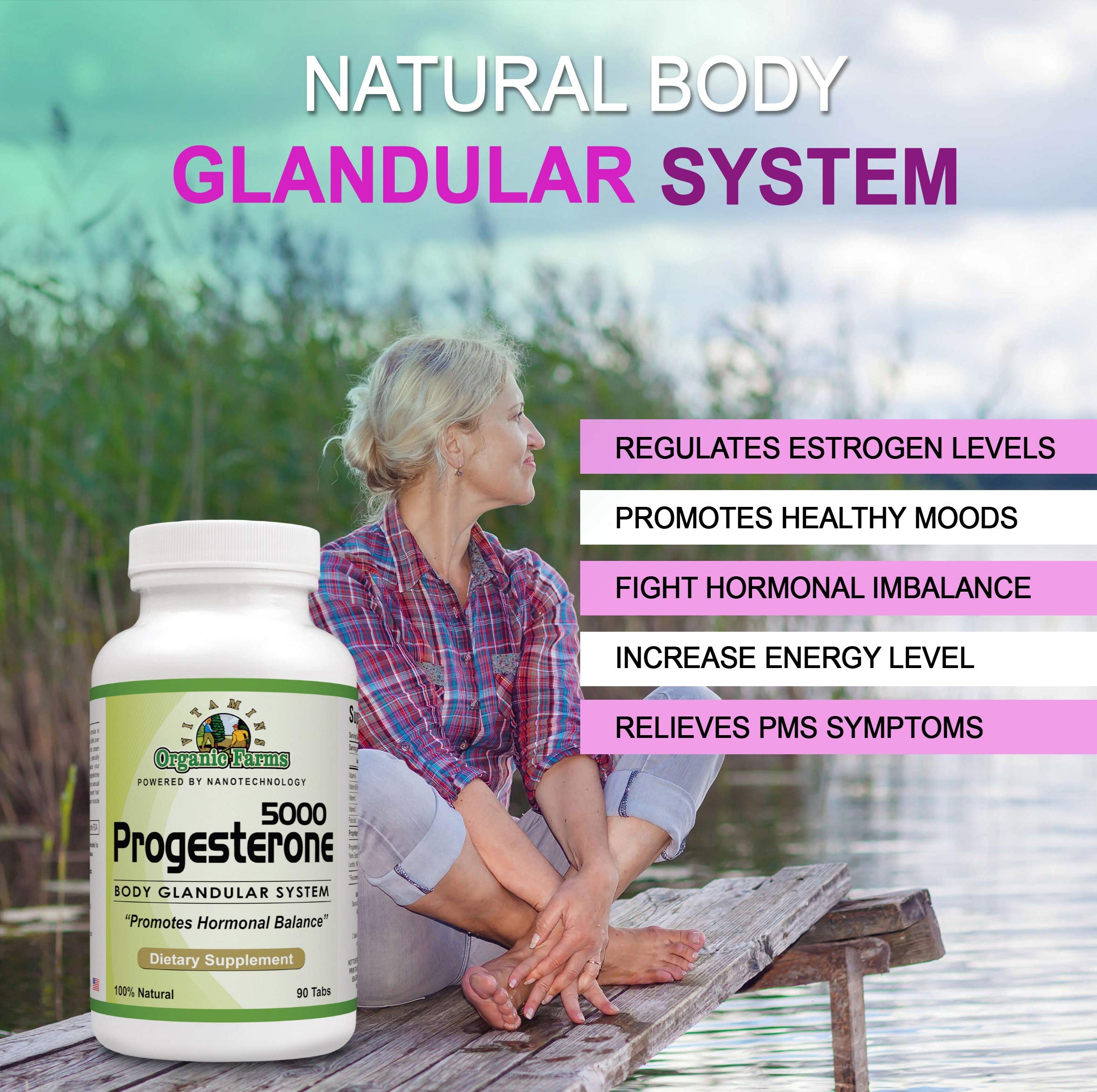 Organic Farm Vitamins Progesterone 5000 - Body glandular System Dietary Supplement, 100% Natural Progesterone Pills - Formula to Balance Hormones - progesterone Supplement, 90 Tablets Organic Farms Vitamins Au supplements