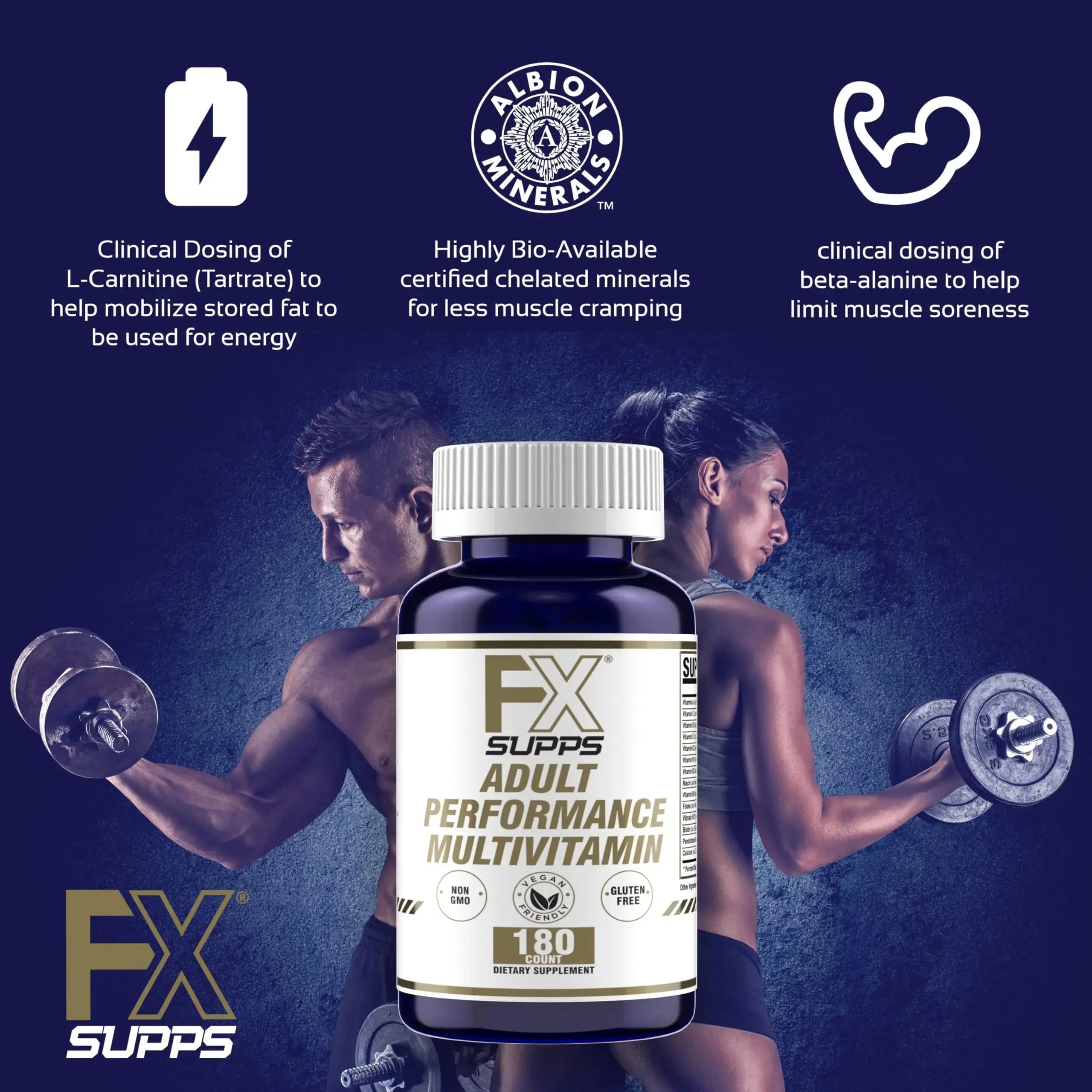 FXSUPPS Performance Multi-Vitamin with Amino Acids, Beta-Alanine and L-Carnitine, Enhanced Performance and Recovery, 180 Tablets FXSUPPS Au supplements