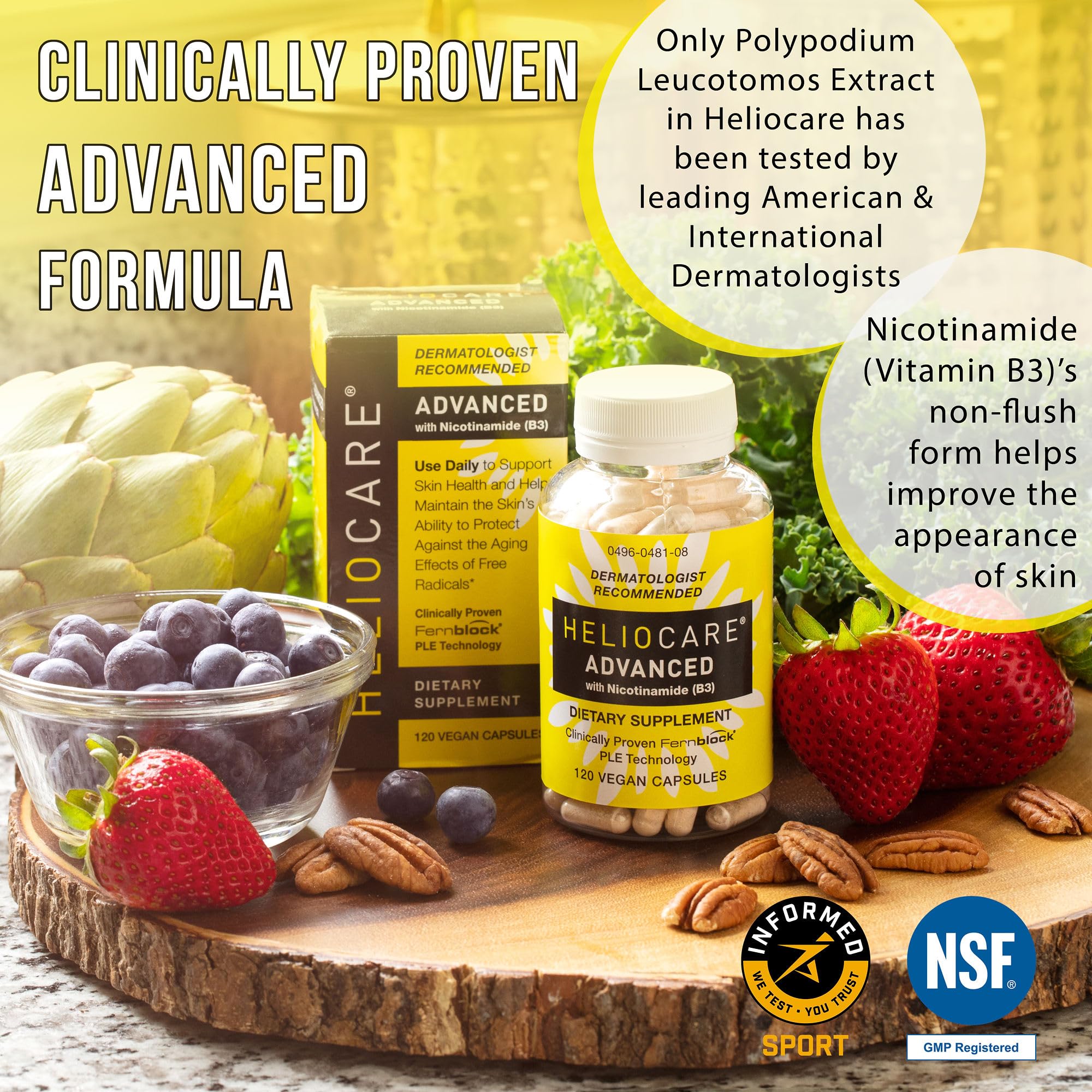 Heliocare Advanced Niacin B3 Supplement: Fernblock PLE Extract 240mg Per Serving - Supports Skin Cell Health W/Antioxidant