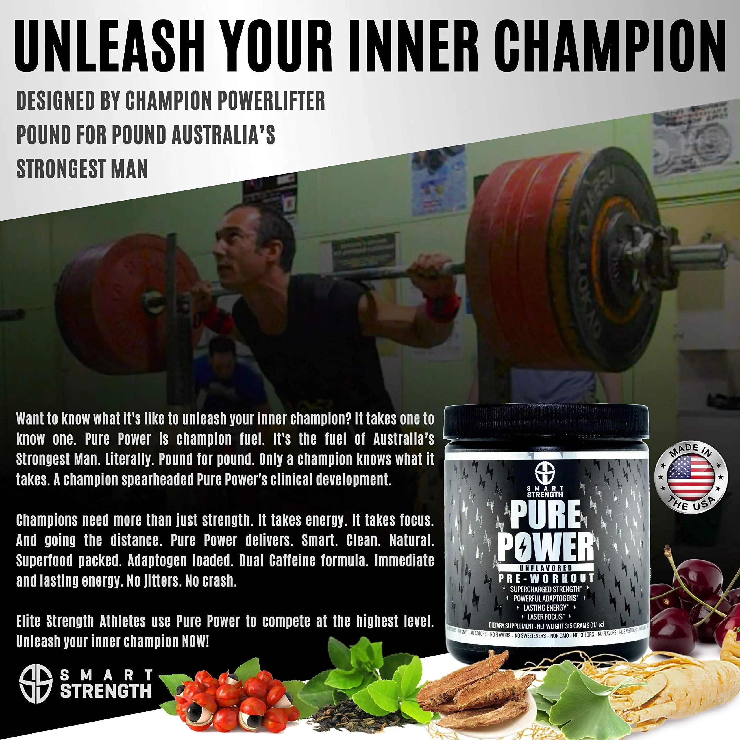Pre Workout, Best All Natural PreWorkout Supplement. Pure Power, Healthy Pump, Clean SMART STRENGTH Au supplements