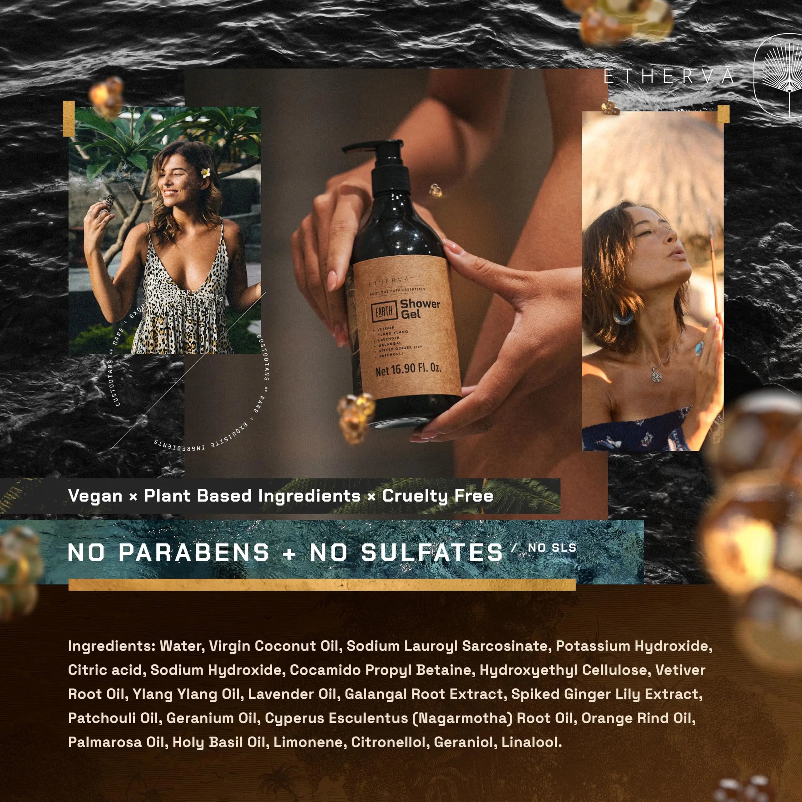 ETHERVA EARTH Body Wash for Men & Women | Patchouli, Vetiver, Incense, Virgin Coconut Oil ETHERVA Au supplements