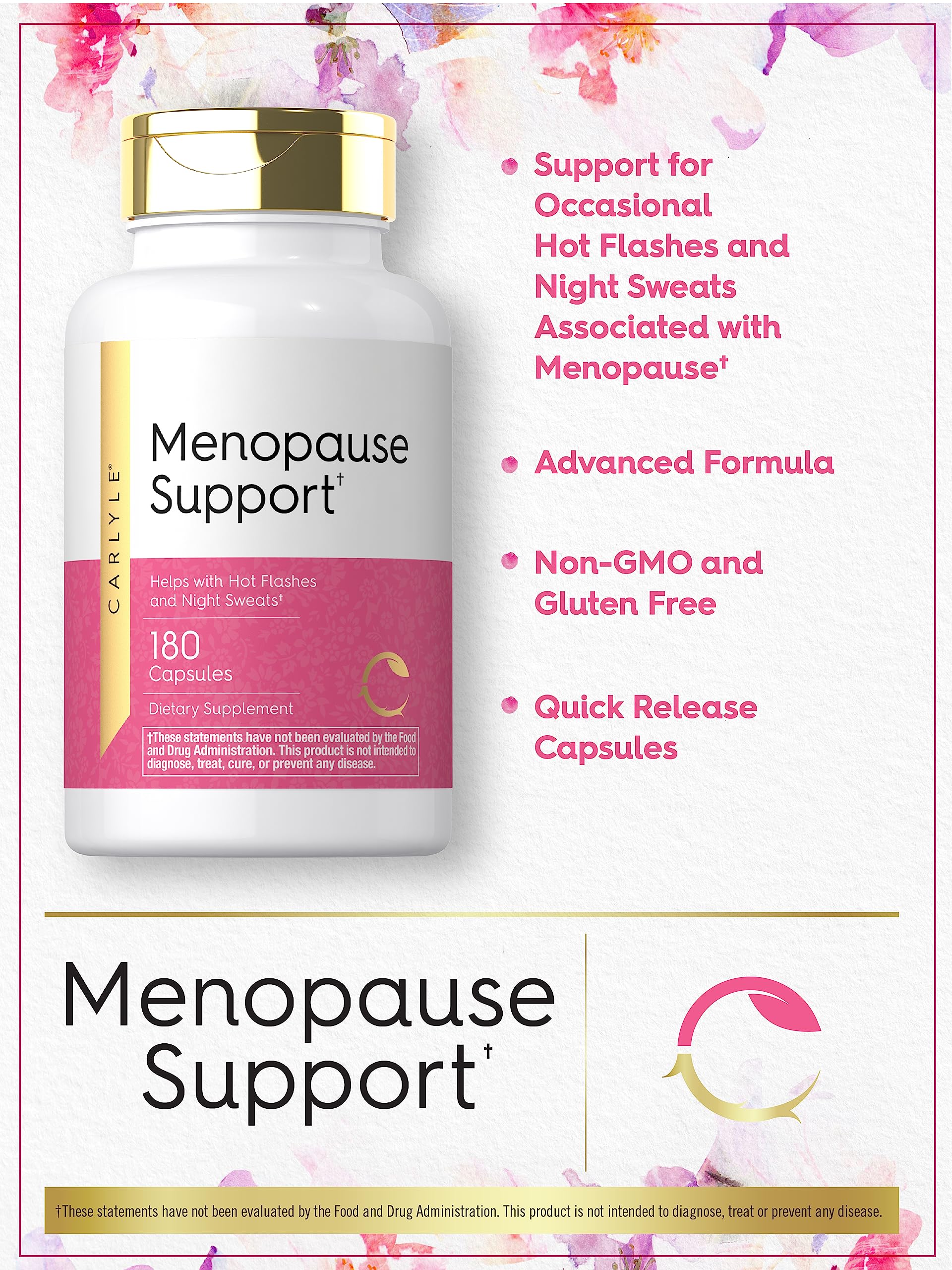 Carlyle Menopause Supplement for Women | 180 Capsules | Helps with Hot Flashes and Night Sweats | Non-GMO, Gluten Free Menopause Support Carlyle Au supplements