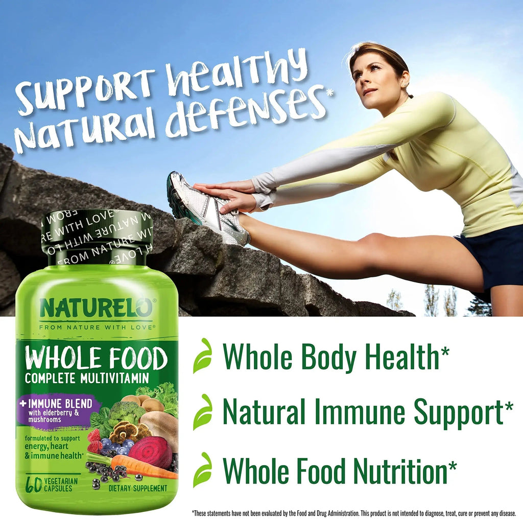 NATURELO Whole Food Multivitamin + Immune Blend with Elderberry & Mushrooms - Complete Multivitamin with Extra Immune Support NATURELO Au supplements