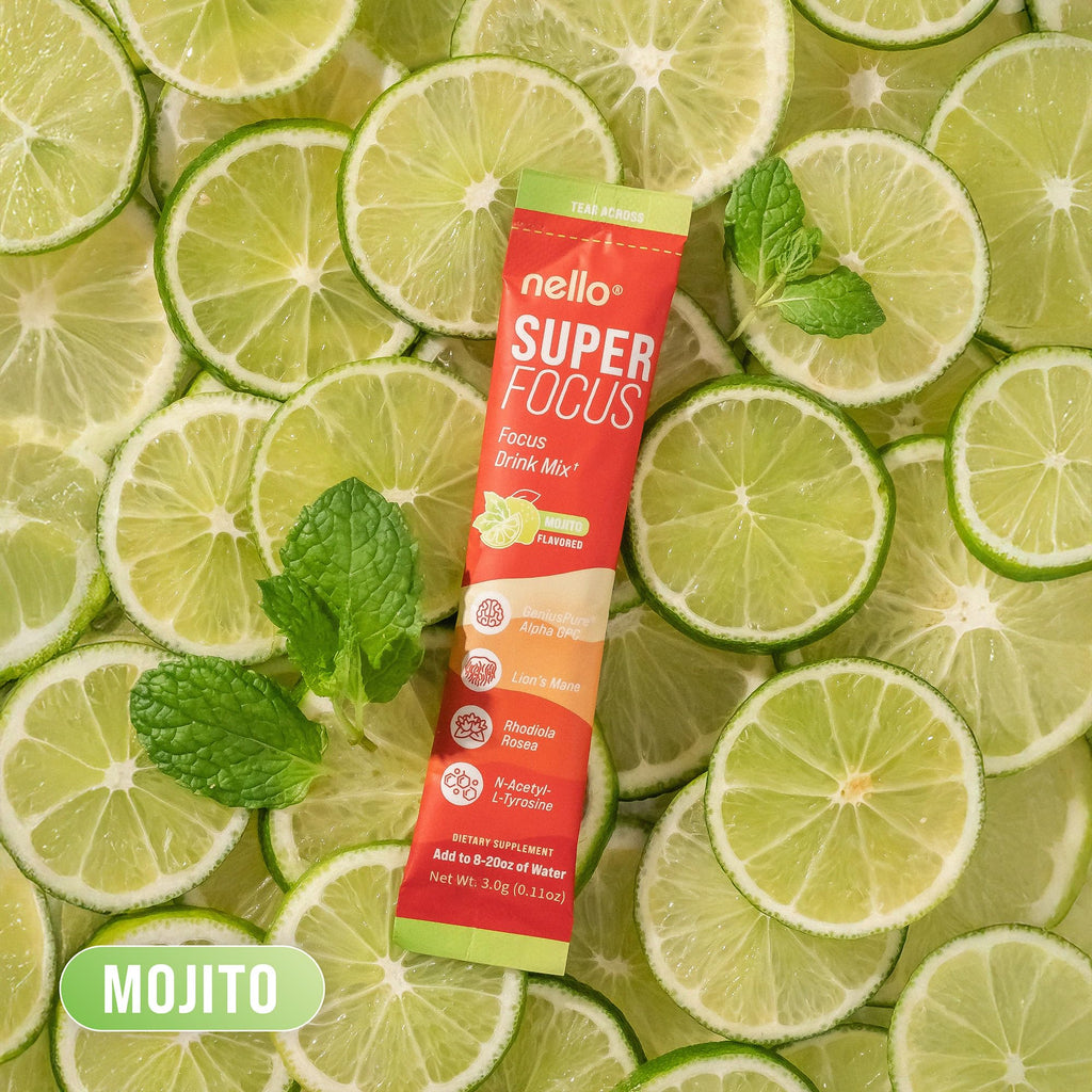 Nello Superfocus Mojito – Nootropic Focus Drink Mix, 20 On-The-Go Packets, Alpha GPC, Lion’s Mane, Rhodiola, Sugar-Free Nello Au supplements