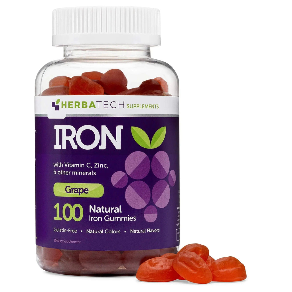 Iron Gummies for Adults and Kids, Chewable Multivitamin Supplement with Iron, Vitamin C, A, B, Zinc, Folic Acid, and Biotin (Grape Flavored) Vegan Safe Herbatech Supplements Au supplements