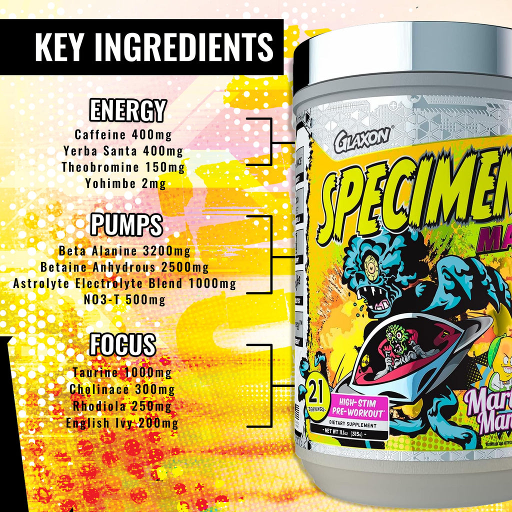 Glaxon Specimen Max High Stim Pre-Workout | 400mg Caffeine + 3200mg Beta Alanine Glaxon Au supplements